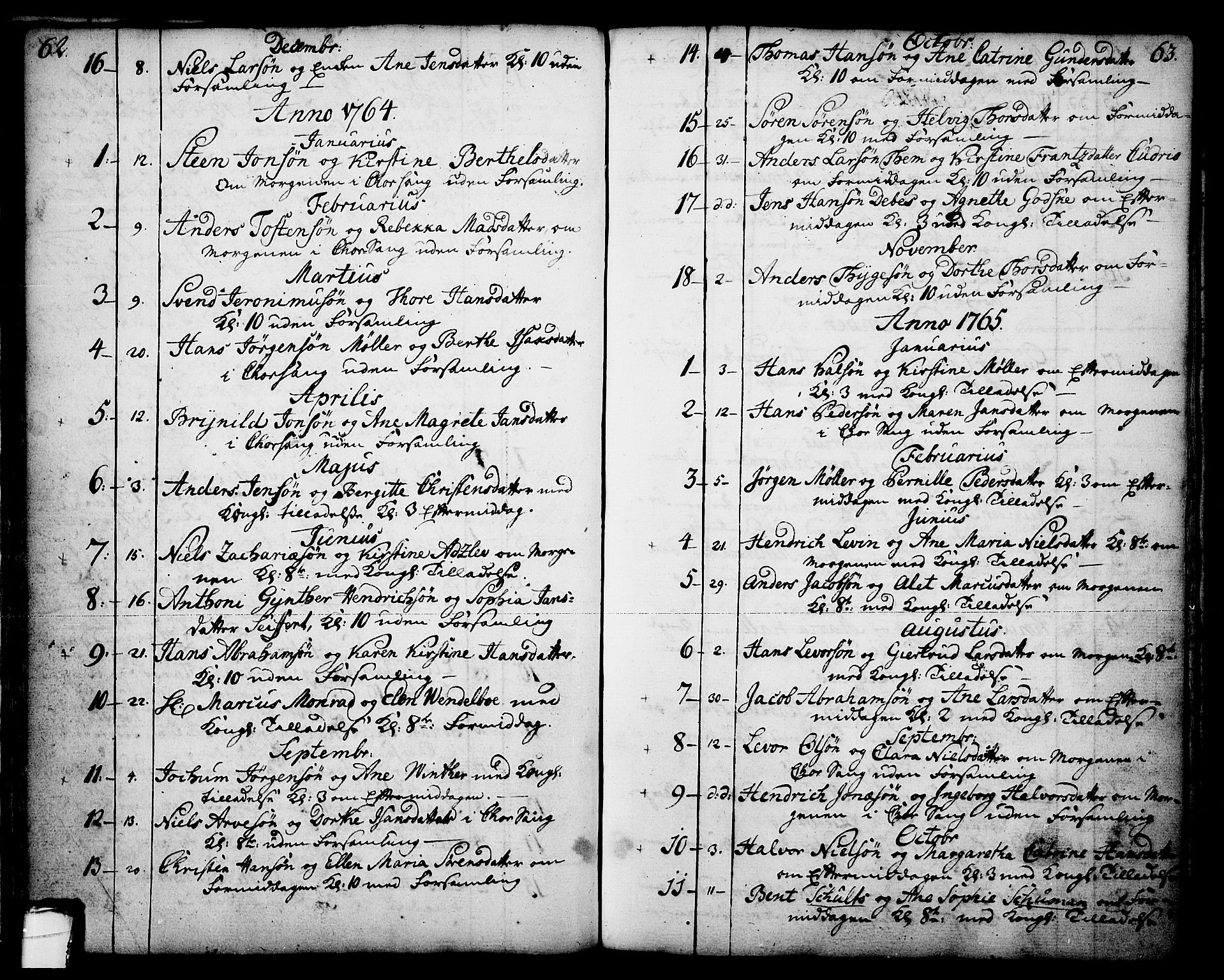 Skien kirkebøker, SAKO/A-302/F/Fa/L0003: Parish register (official) no. 3, 1755-1791, p. 62-63