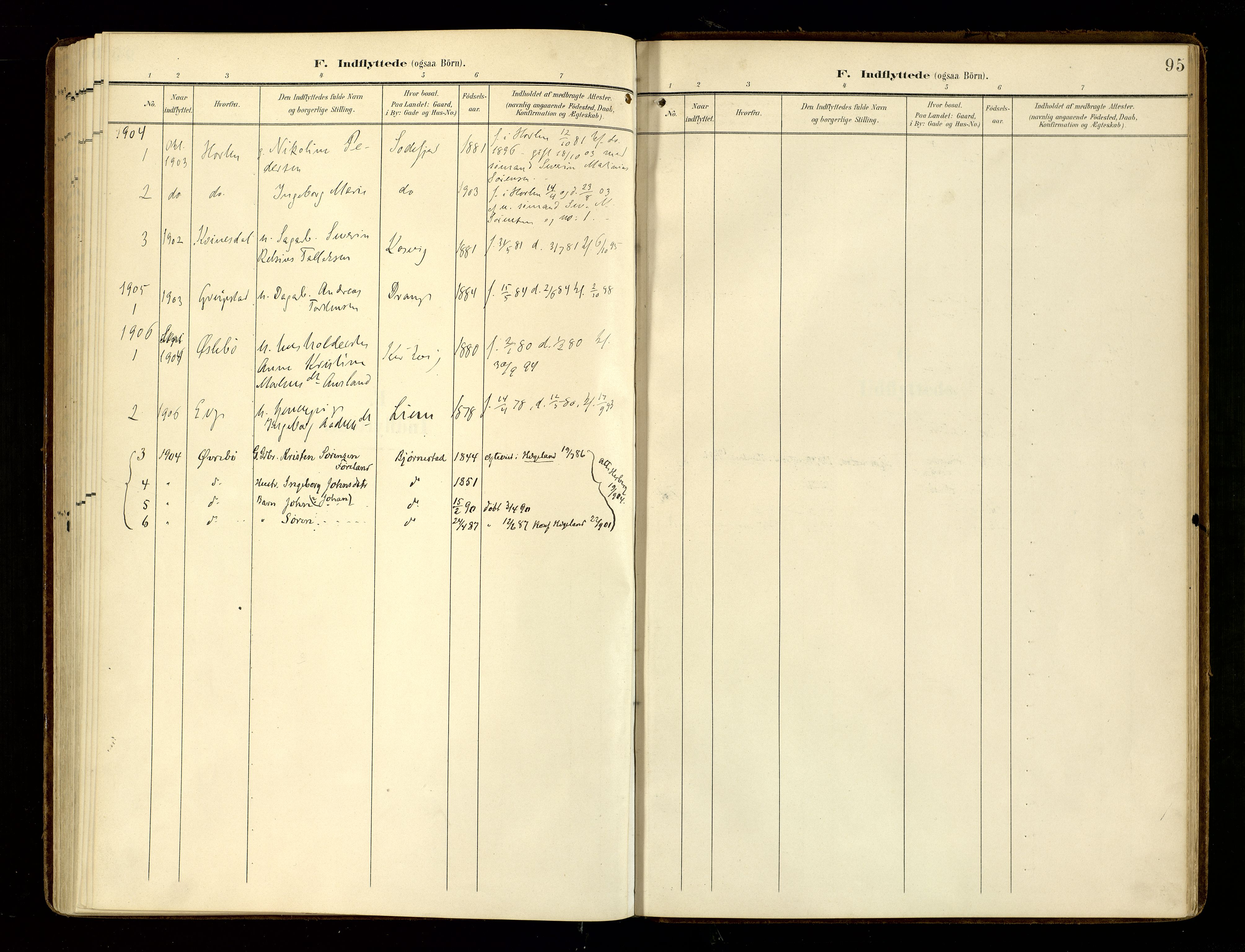 Oddernes sokneprestkontor, AV/SAK-1111-0033/F/Fa/Fab/L0003: Parish register (official) no. A 3, 1903-1916, p. 95