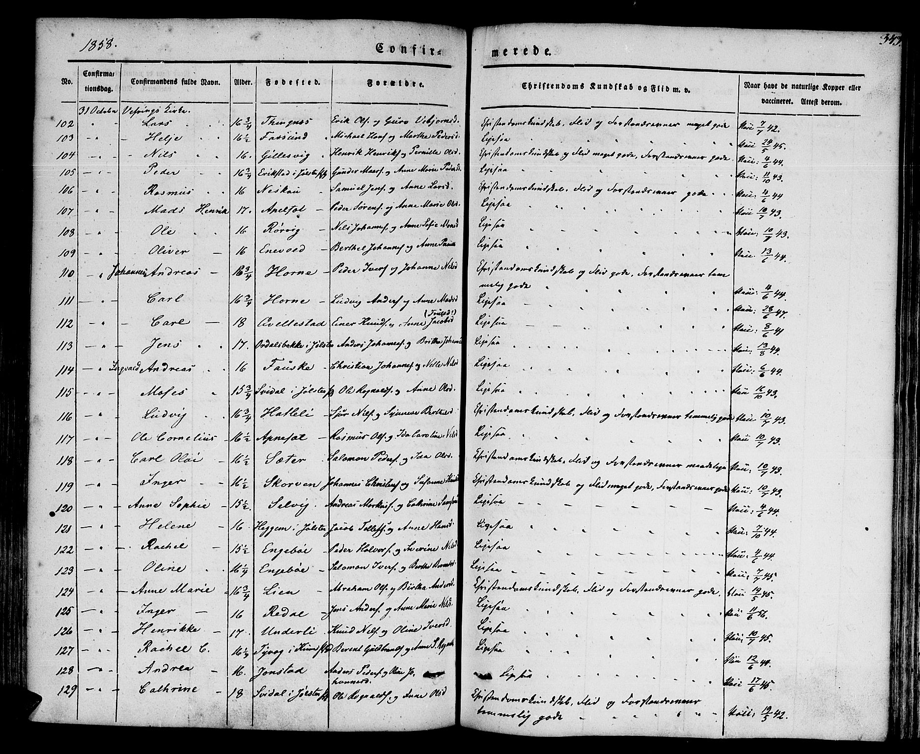 Førde sokneprestembete, AV/SAB-A-79901/H/Haa/Haaa/L0007: Parish register (official) no. A 7, 1843-1860, p. 343