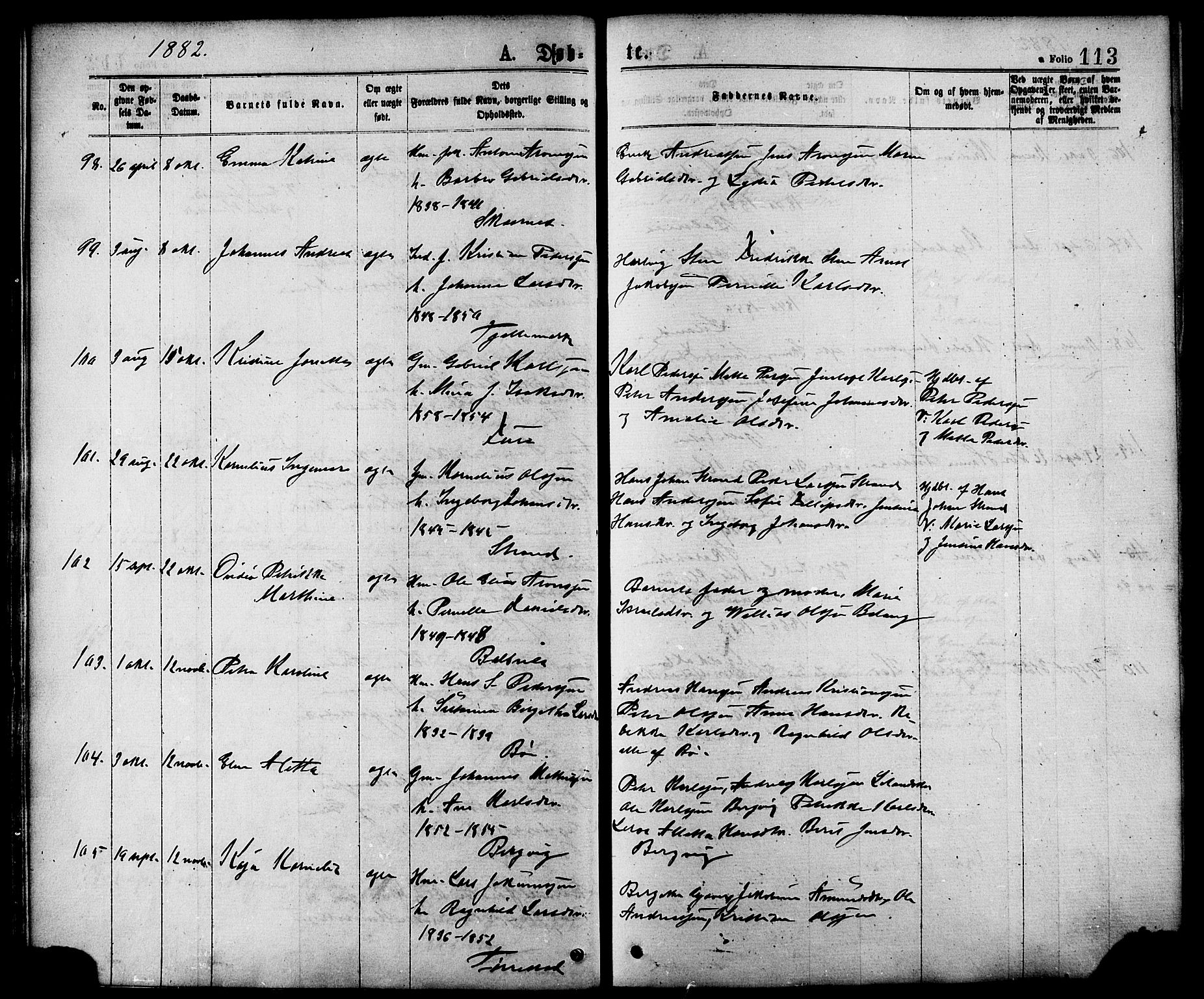 Ministerialprotokoller, klokkerbøker og fødselsregistre - Nordland, SAT/A-1459/863/L0897: Parish register (official) no. 863A09, 1872-1886, p. 113