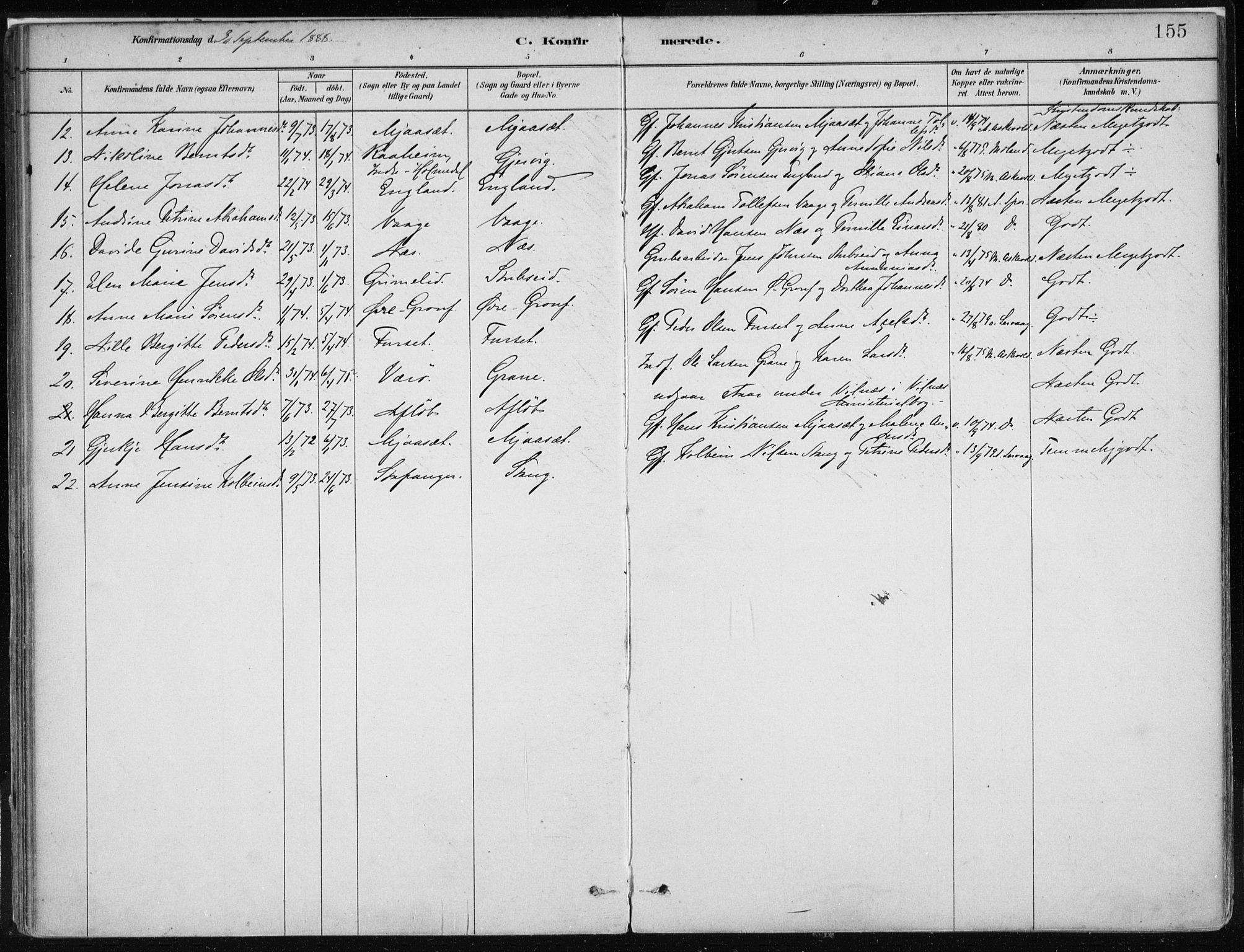 Askvoll sokneprestembete, AV/SAB-A-79501/H/Haa/Haab/L0002: Parish register (official) no. B 2, 1879-1909, p. 155