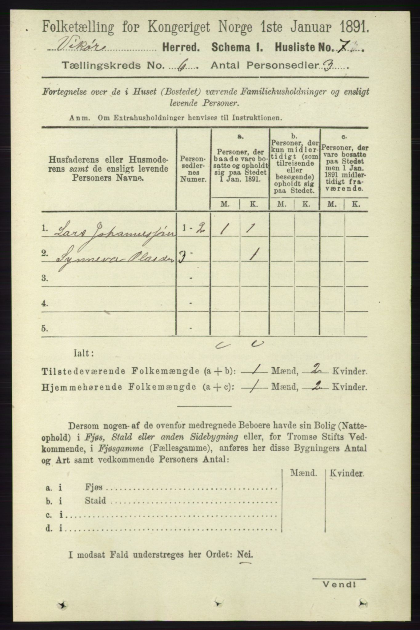 RA, 1891 census for 1238 Vikør, 1891, p. 1747