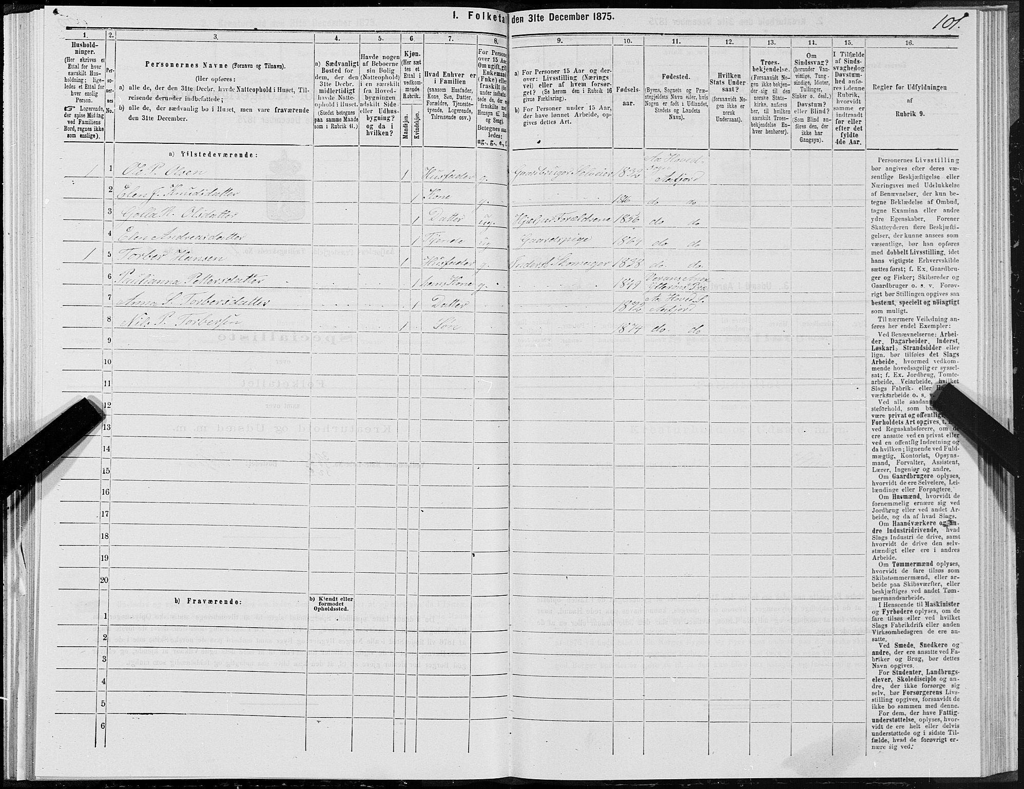 SAT, 1875 census for 1630P Aafjorden, 1875, p. 1101