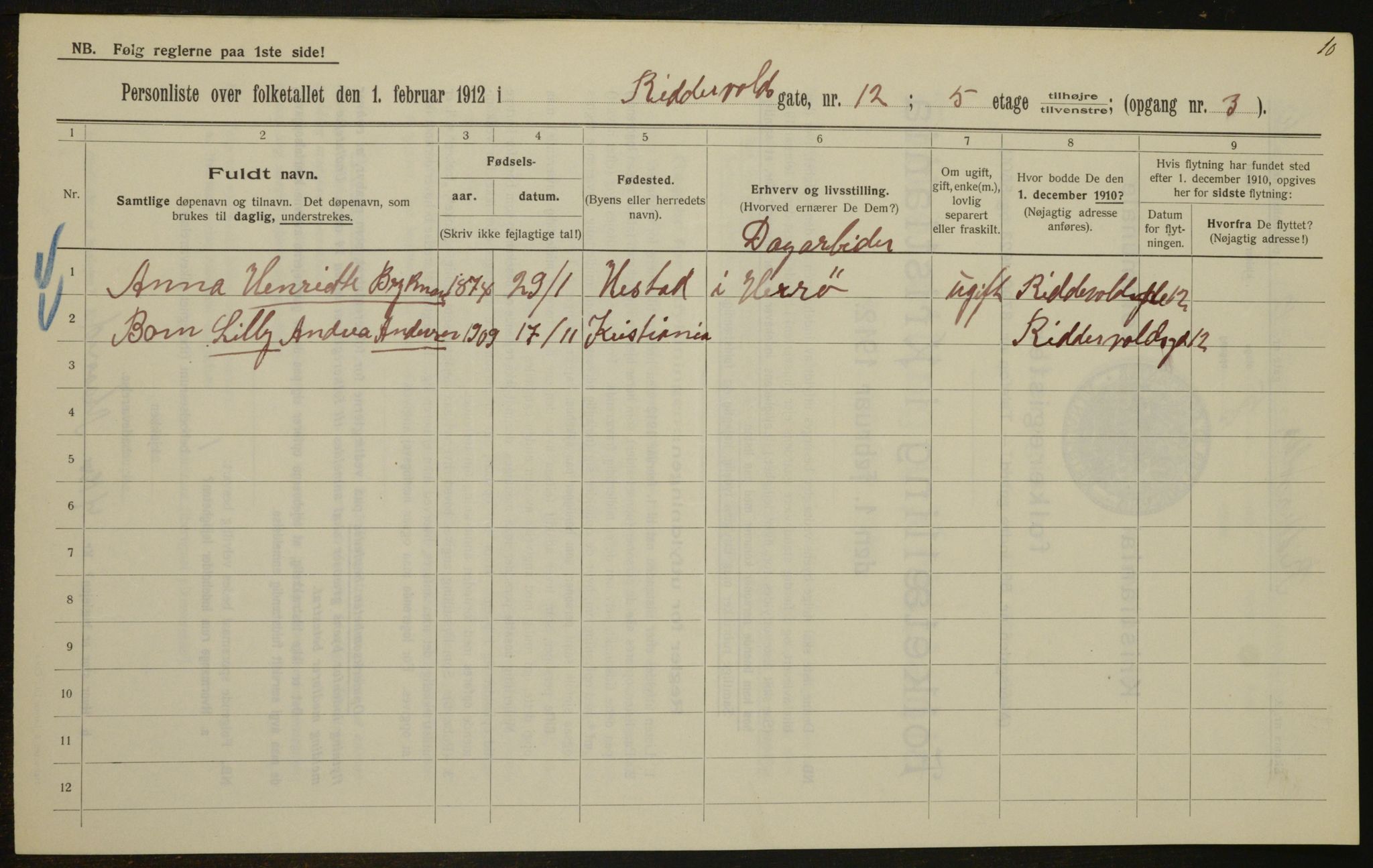 OBA, Municipal Census 1912 for Kristiania, 1912, p. 83369