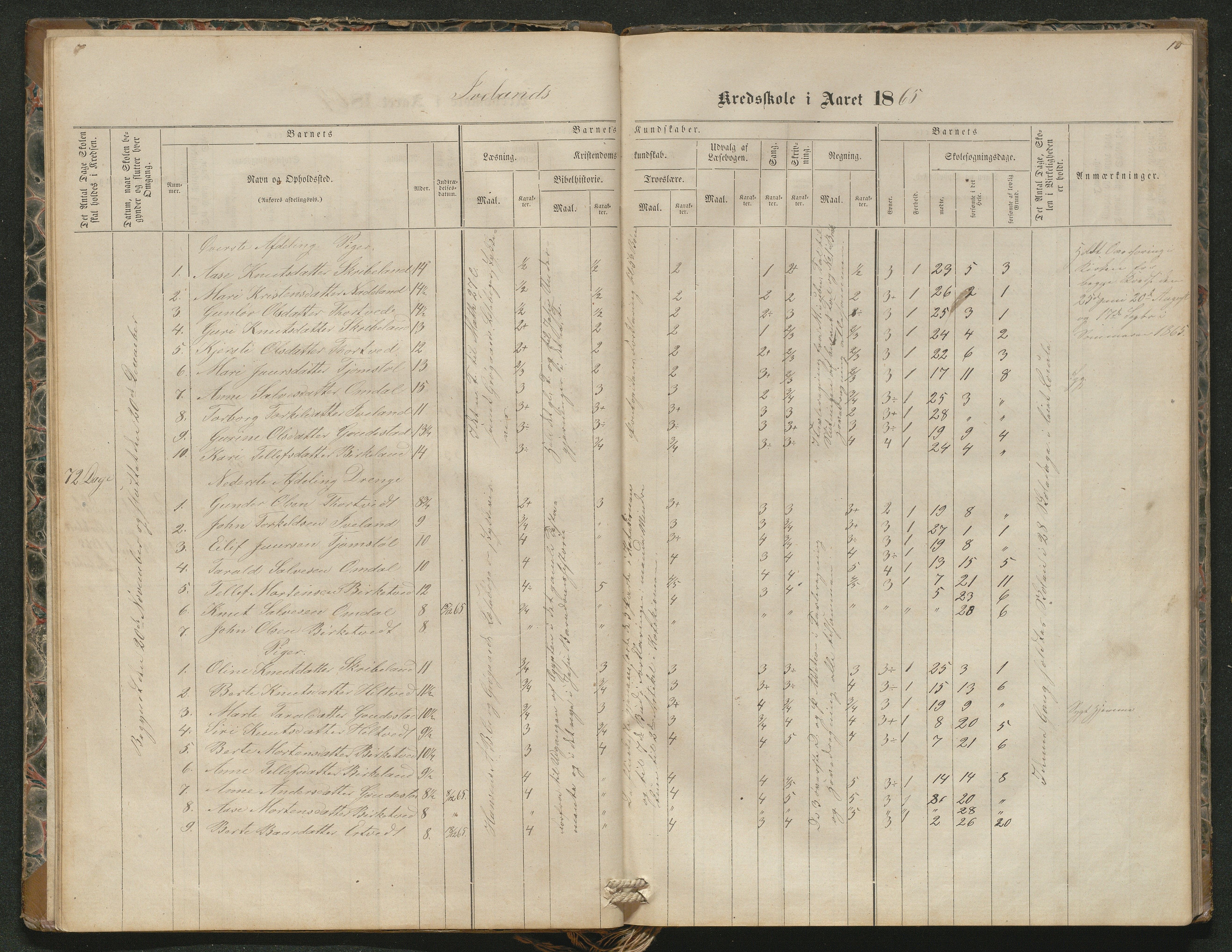 Iveland kommune, De enkelte kretsene/Skolene, AAKS/KA0935-550/A_4/L0002: Dagbok for Hodne og Iveland skolekrets, 1863-1888, p. 10