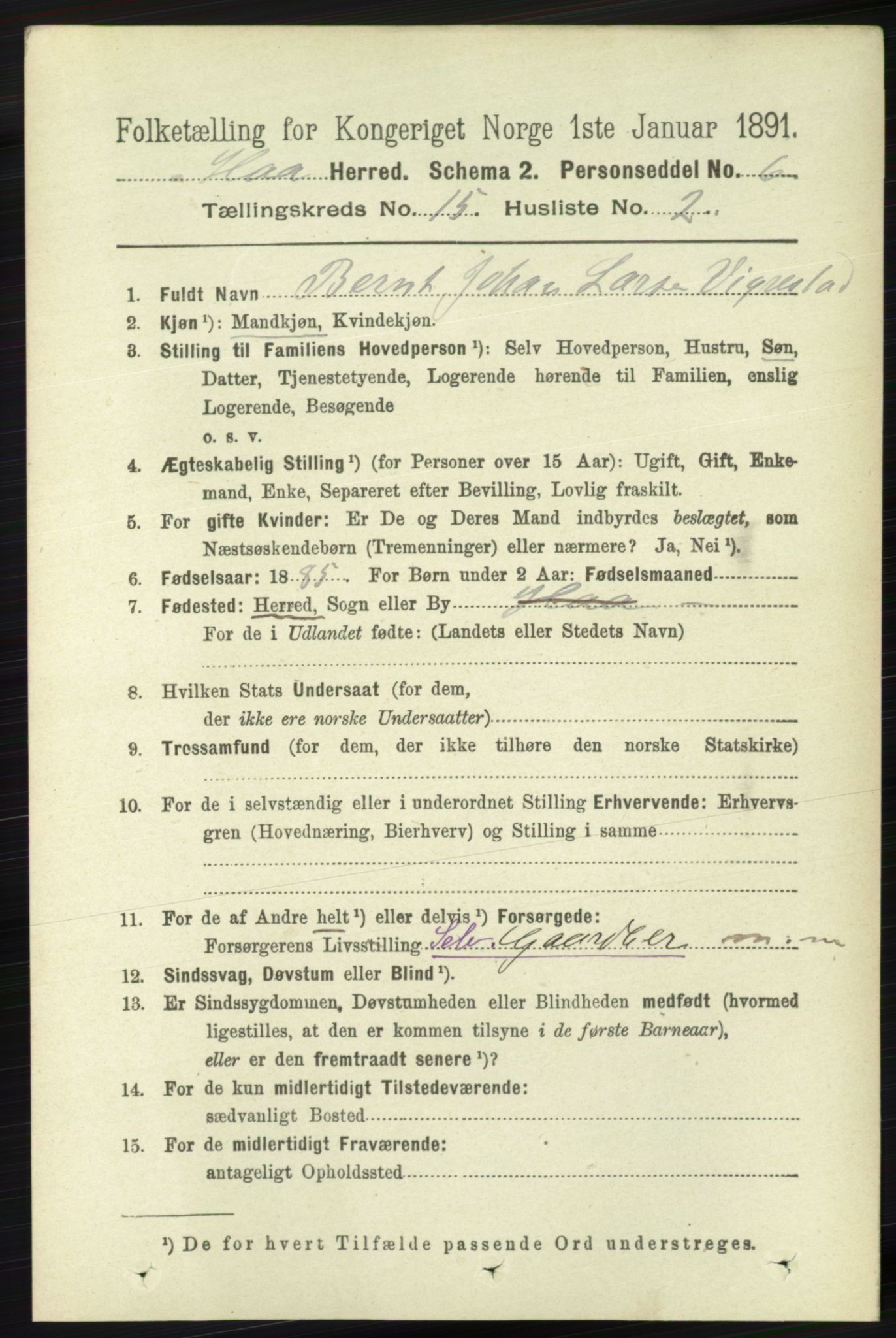 RA, 1891 census for 1119 Hå, 1891, p. 3653