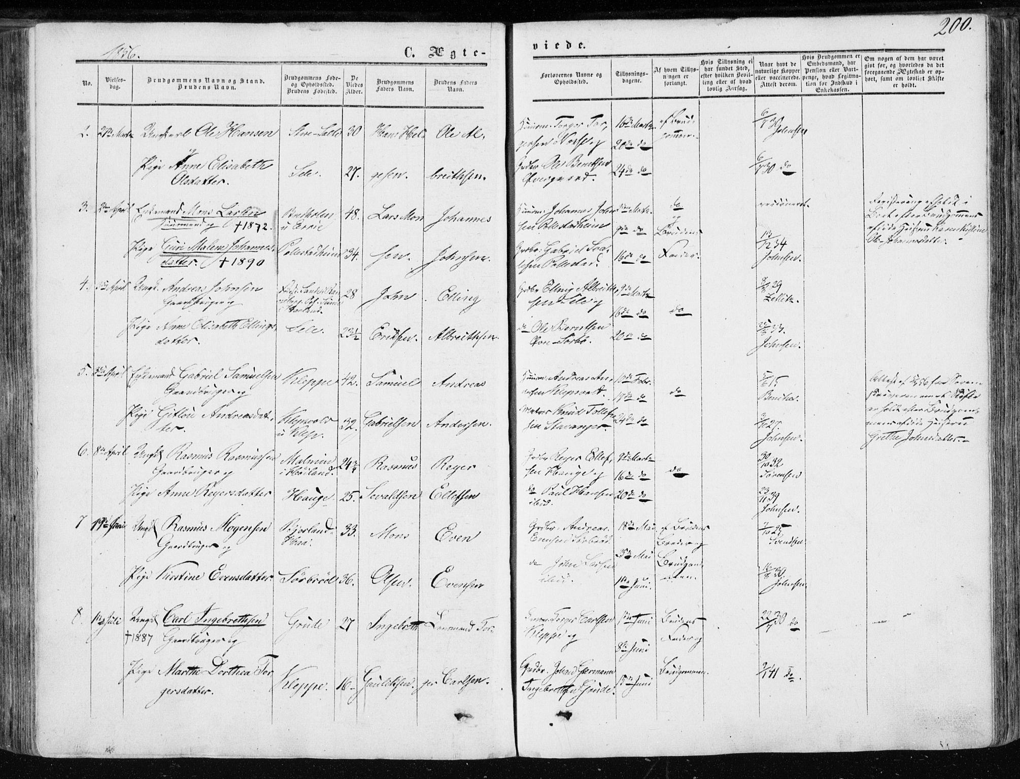 Klepp sokneprestkontor, AV/SAST-A-101803/001/3/30BA/L0005: Parish register (official) no. A 5, 1853-1870, p. 200