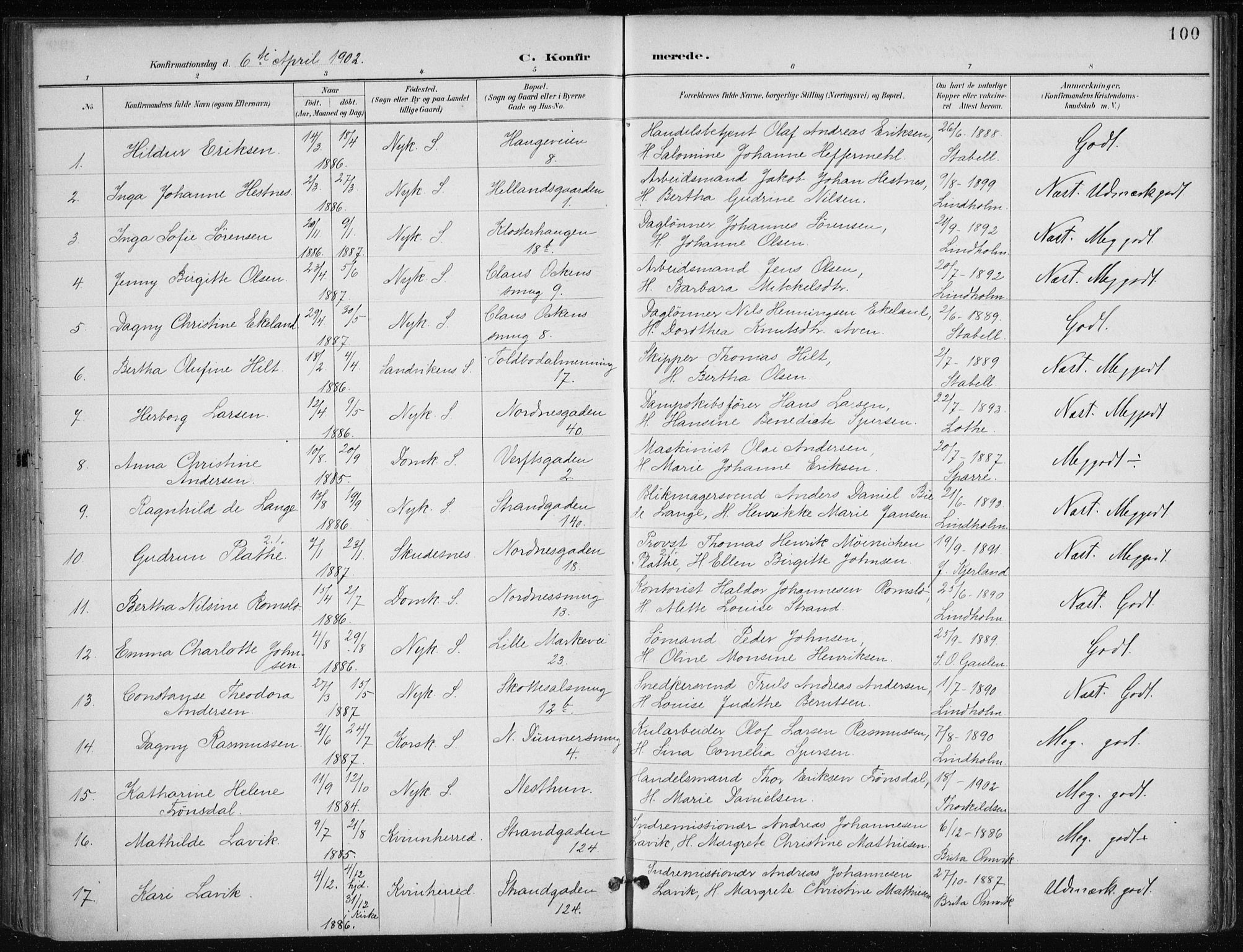 Nykirken Sokneprestembete, AV/SAB-A-77101/H/Haa/L0028: Parish register (official) no. C 7, 1887-1913, p. 100