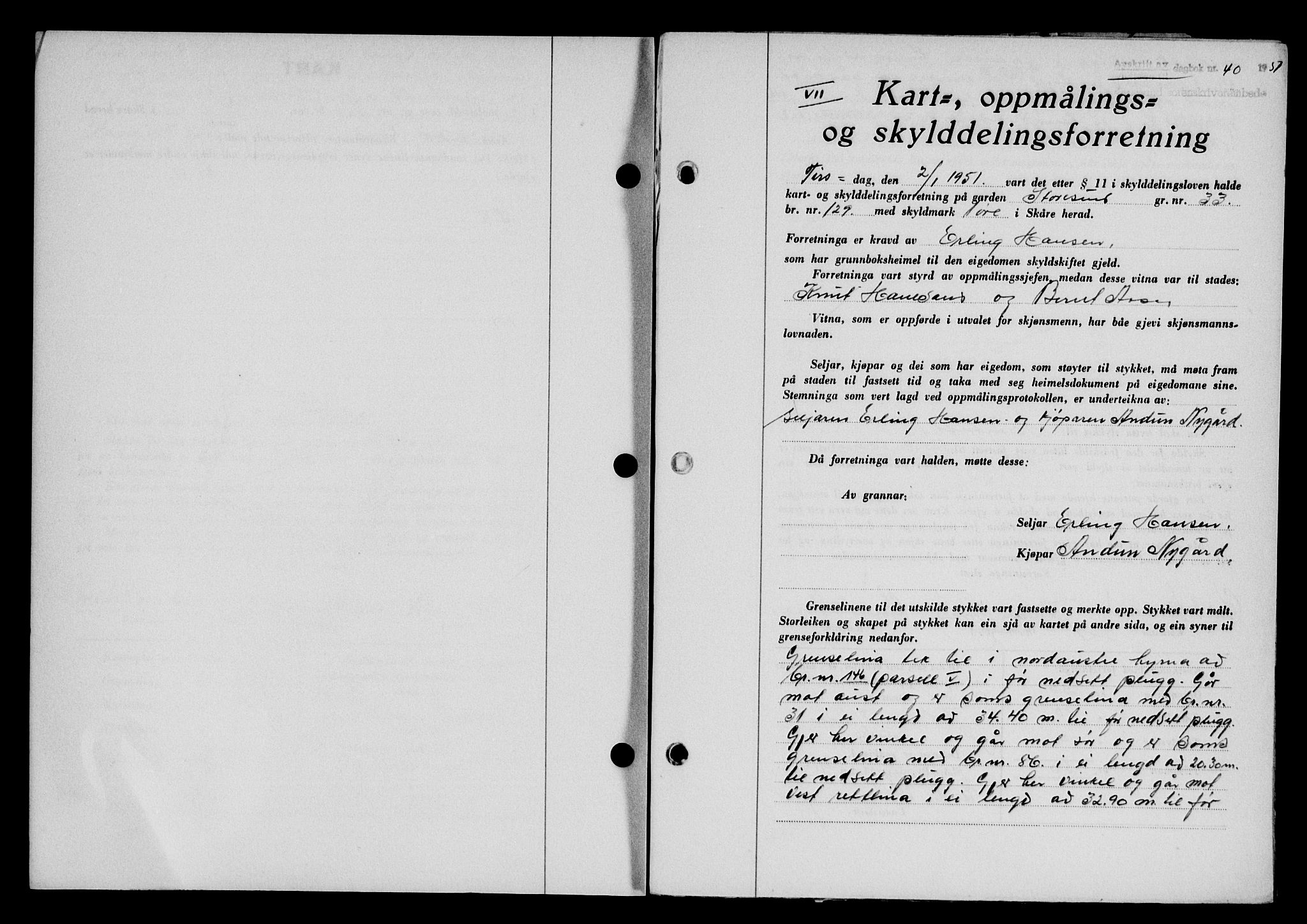 Karmsund sorenskriveri, SAST/A-100311/01/II/IIB/L0101: Mortgage book no. 81A, 1950-1951, Diary no: : 40/1951