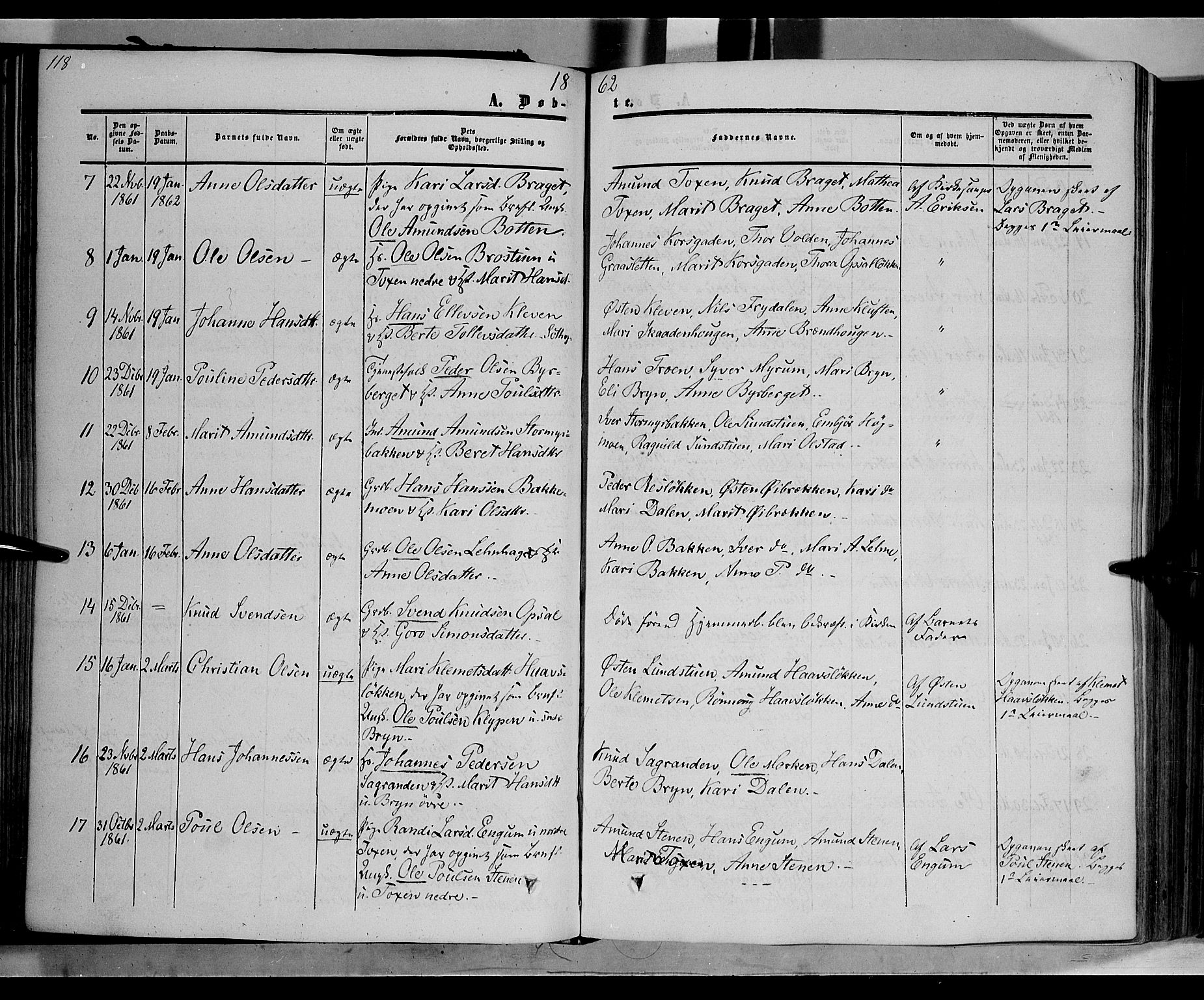 Nord-Fron prestekontor, SAH/PREST-080/H/Ha/Haa/L0001: Parish register (official) no. 1, 1851-1864, p. 118