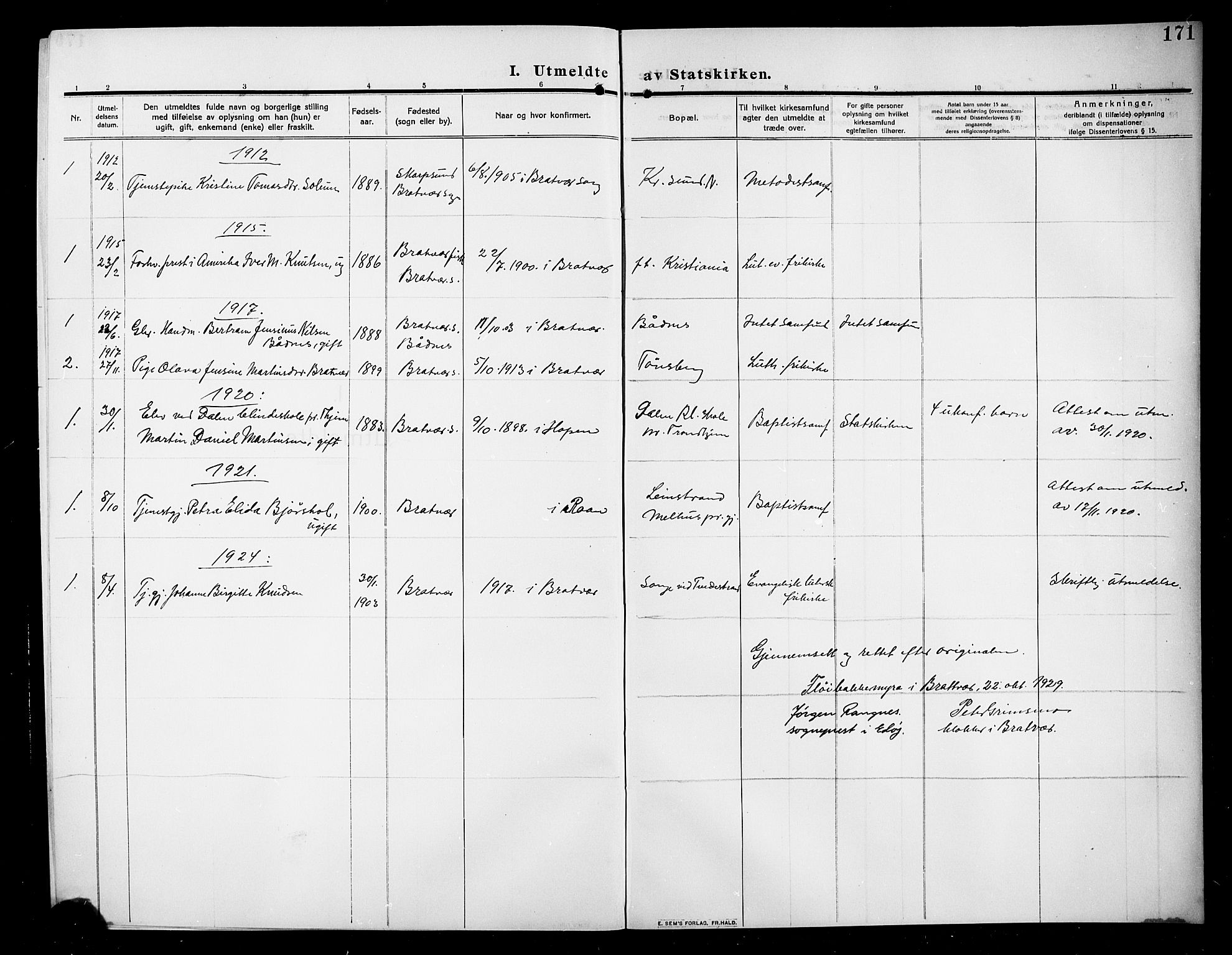 Ministerialprotokoller, klokkerbøker og fødselsregistre - Møre og Romsdal, SAT/A-1454/582/L0949: Parish register (copy) no. 582C01, 1909-1925, p. 171