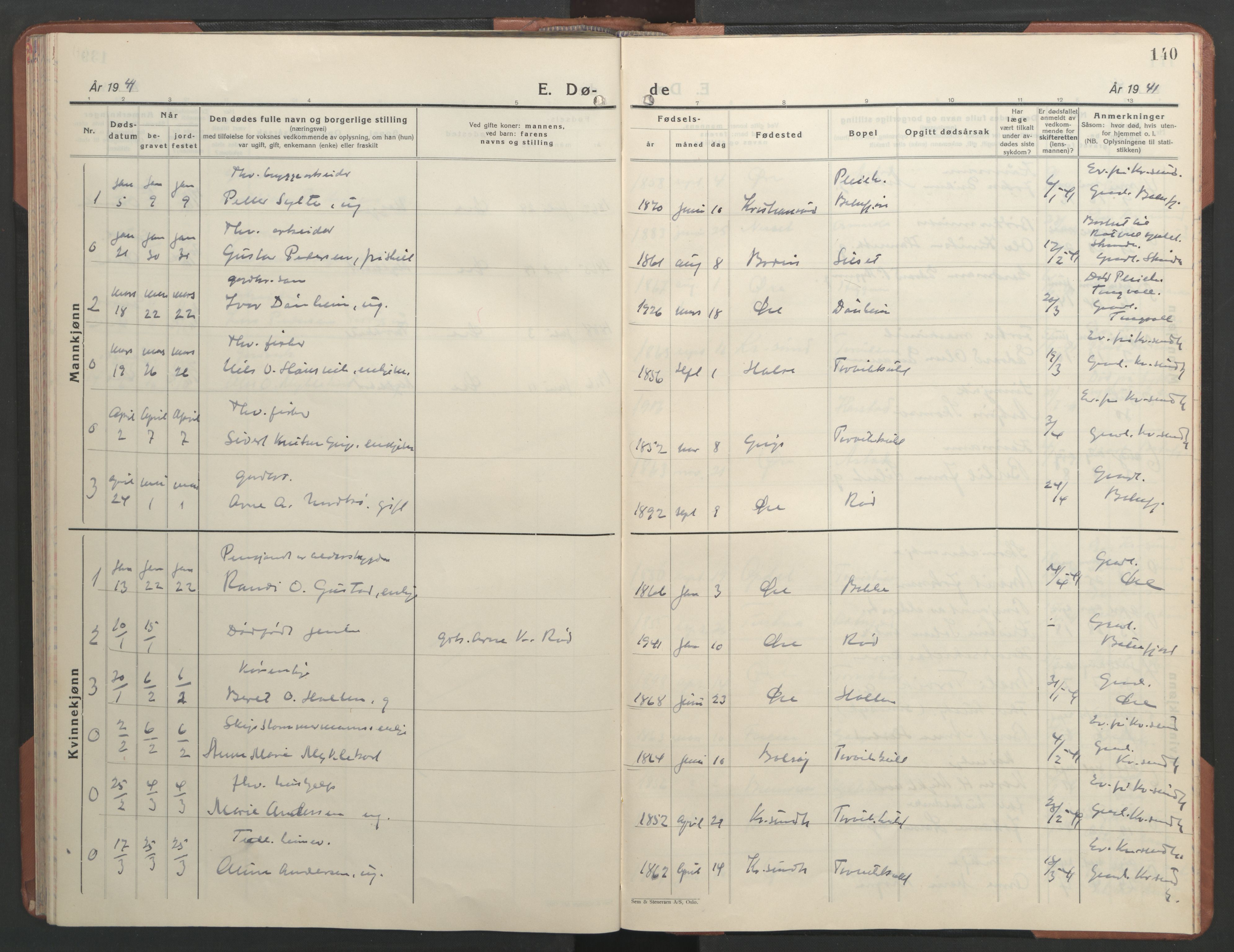 Ministerialprotokoller, klokkerbøker og fødselsregistre - Møre og Romsdal, AV/SAT-A-1454/584/L0971: Parish register (copy) no. 584C04, 1933-1946, p. 140