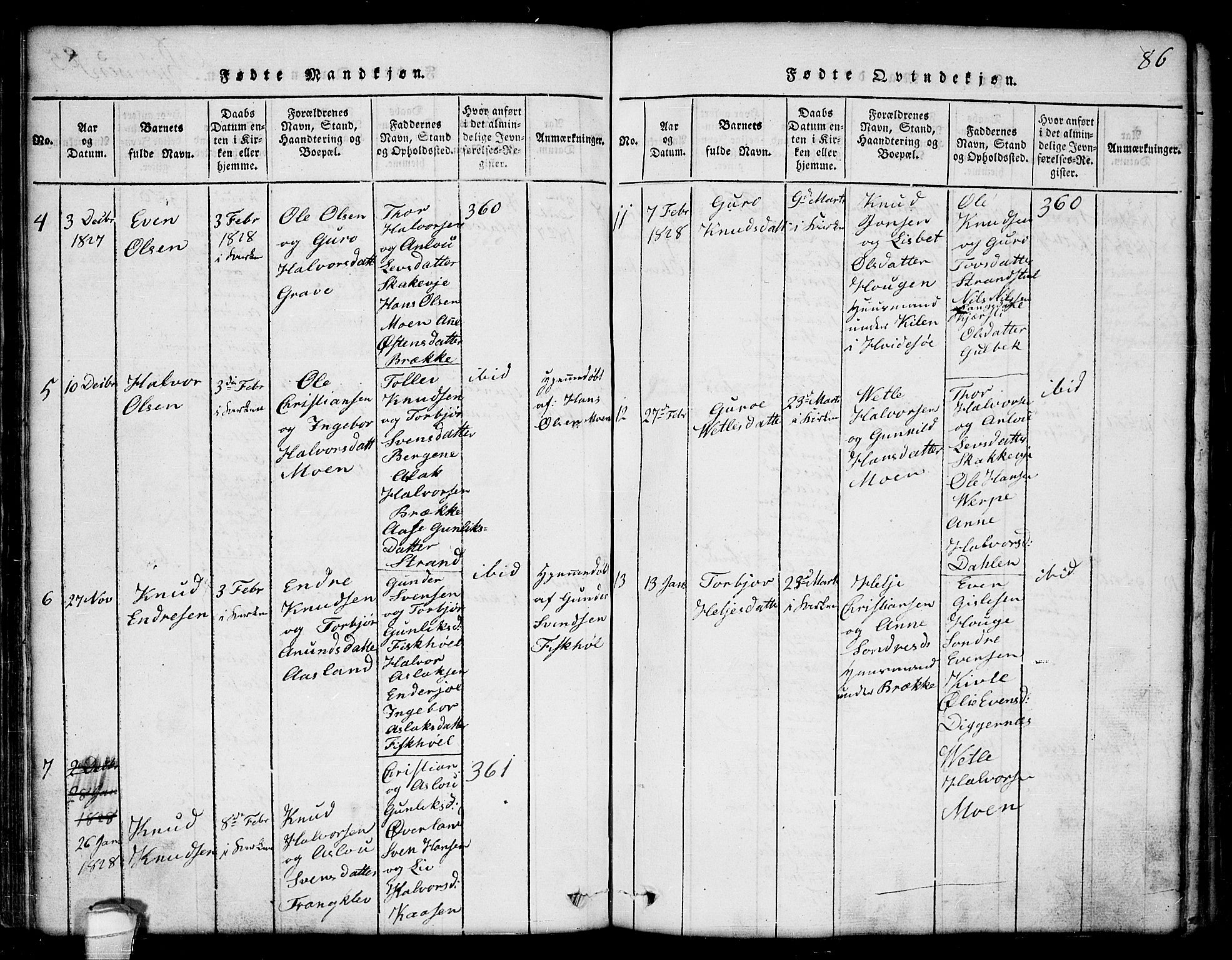 Seljord kirkebøker, SAKO/A-20/G/Ga/L0001: Parish register (copy) no. I 1, 1815-1854, p. 86