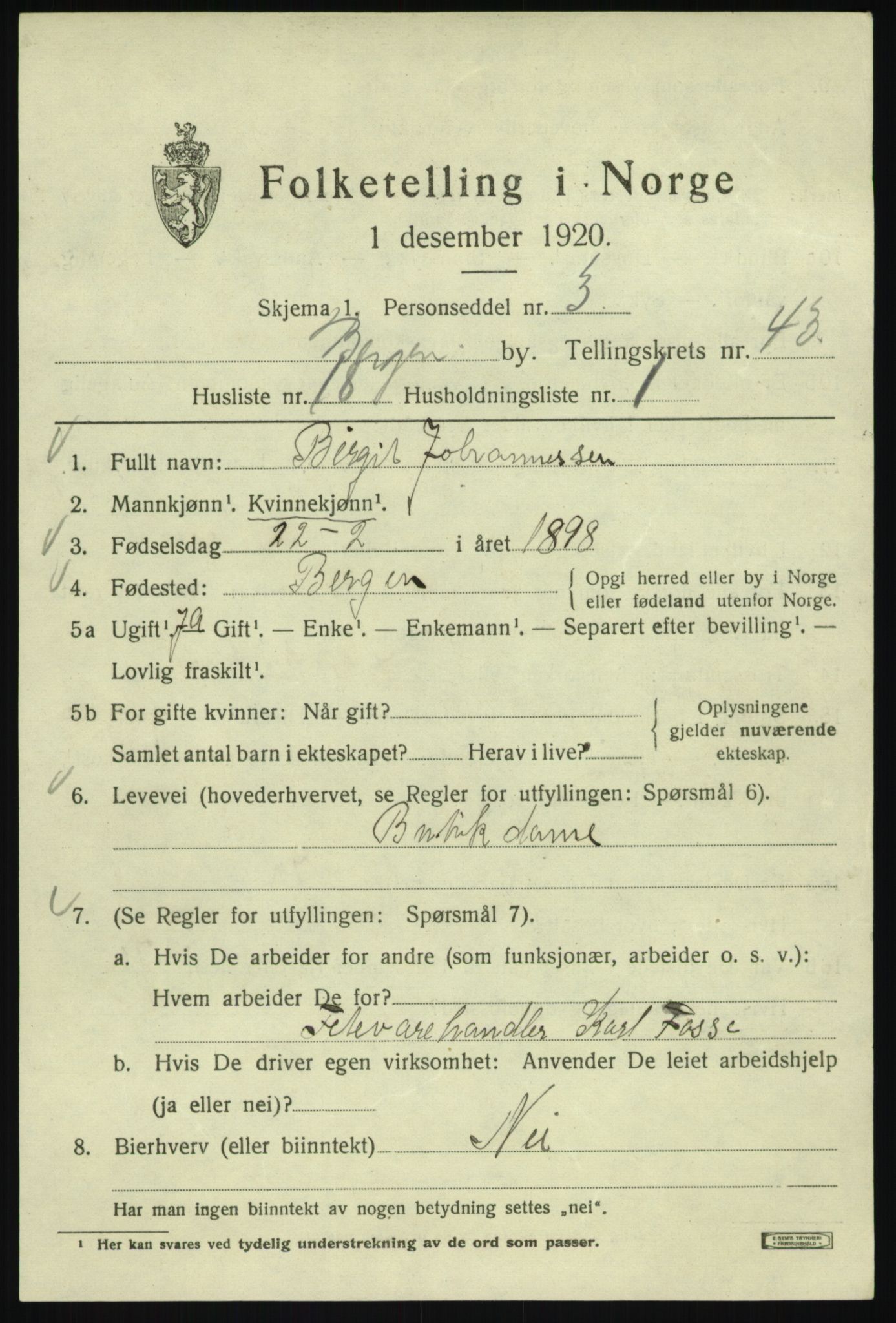 SAB, 1920 census for Bergen, 1920, p. 111804