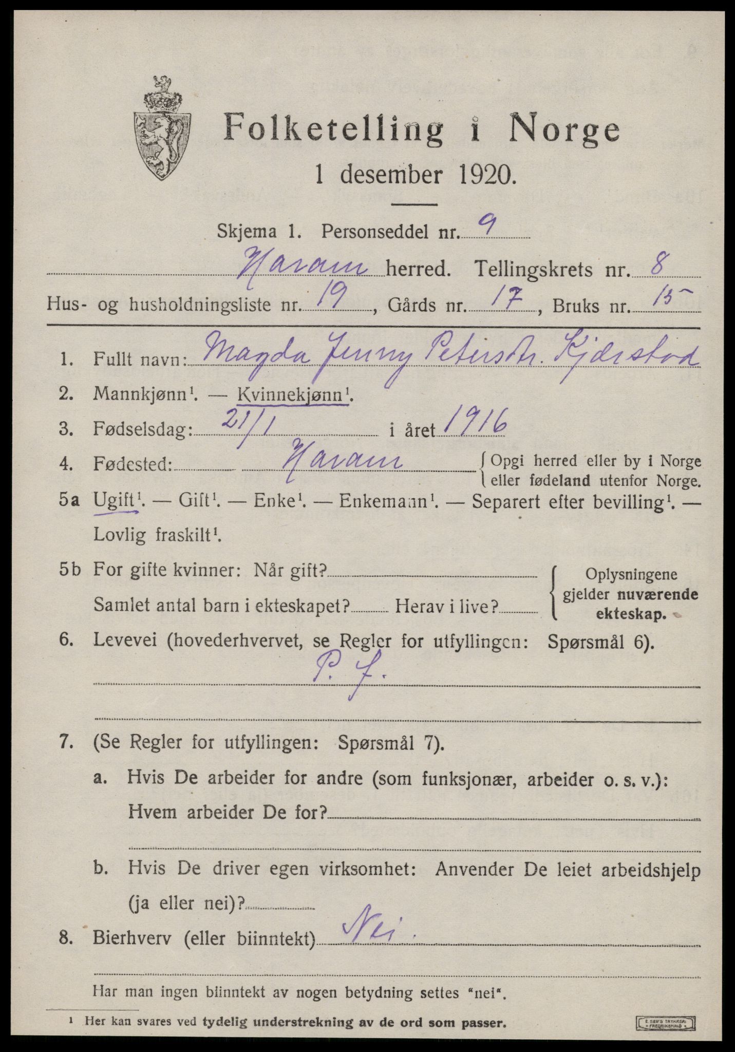 SAT, 1920 census for Haram, 1920, p. 4791