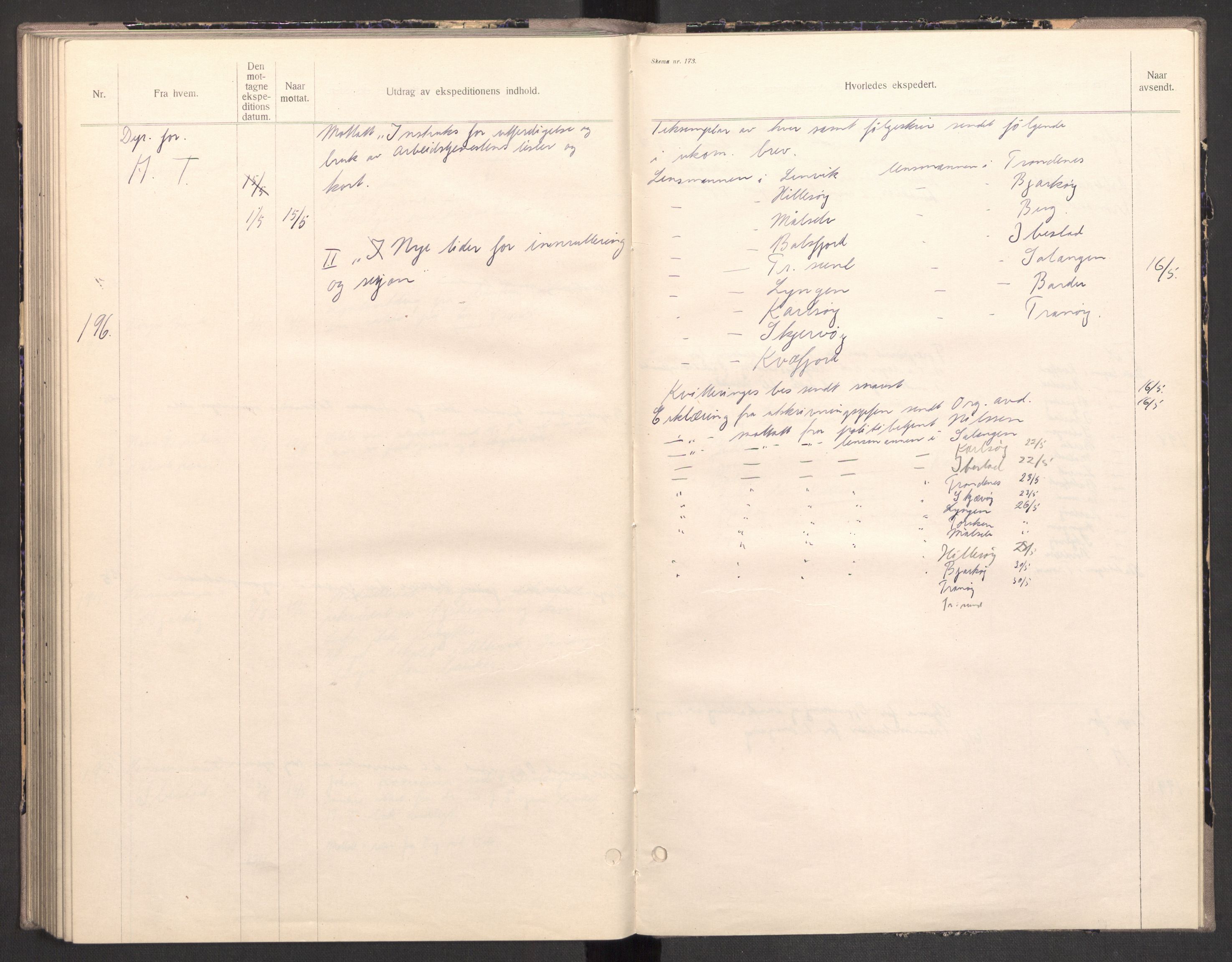 Norges arbeidstjeneste, AV/RA-S-5014/C/Ca/L0001: Journal for utskrivning Nordland og Troms, 1940-1942, p. 184