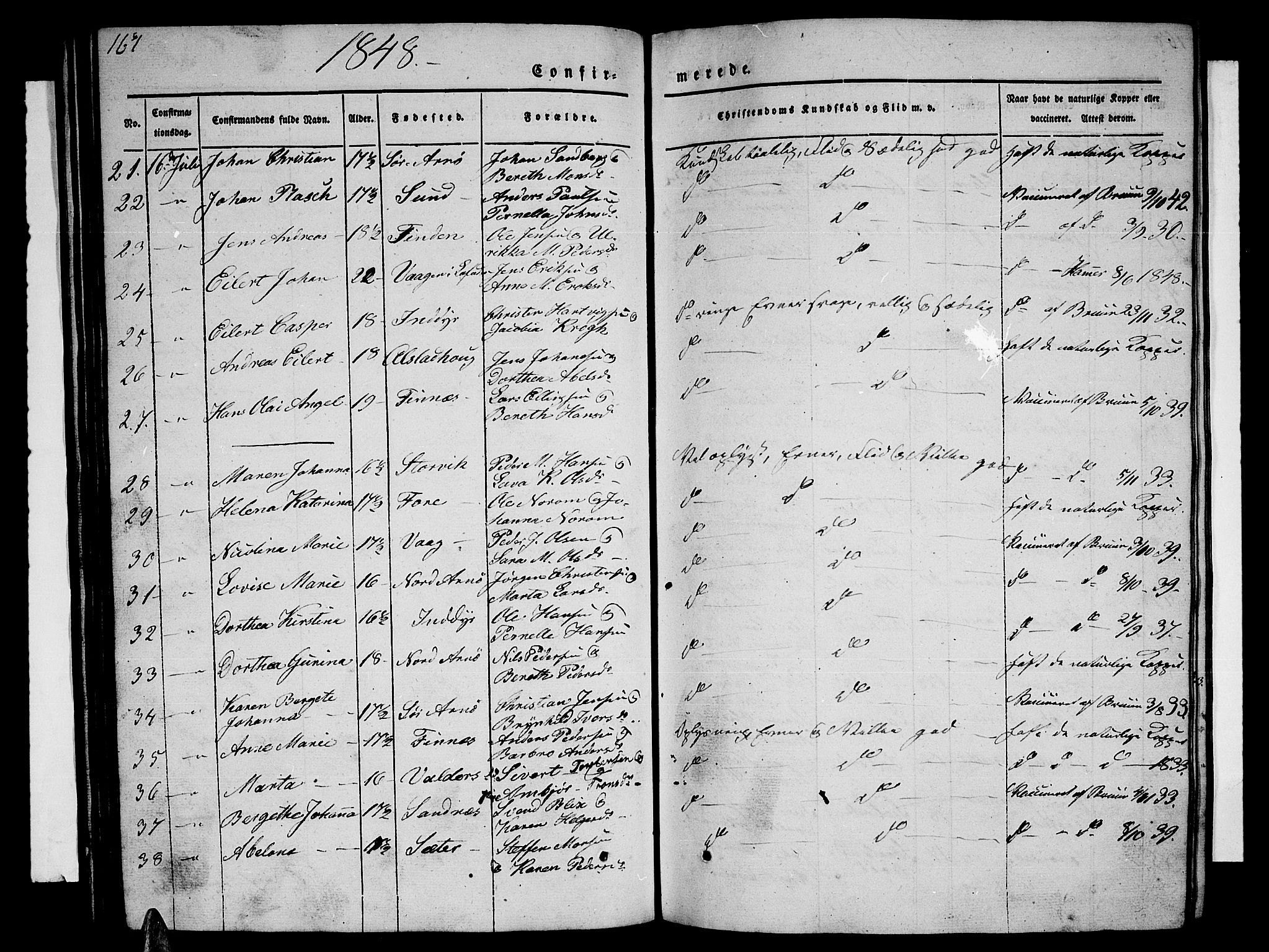 Ministerialprotokoller, klokkerbøker og fødselsregistre - Nordland, AV/SAT-A-1459/805/L0106: Parish register (copy) no. 805C02, 1841-1861, p. 167