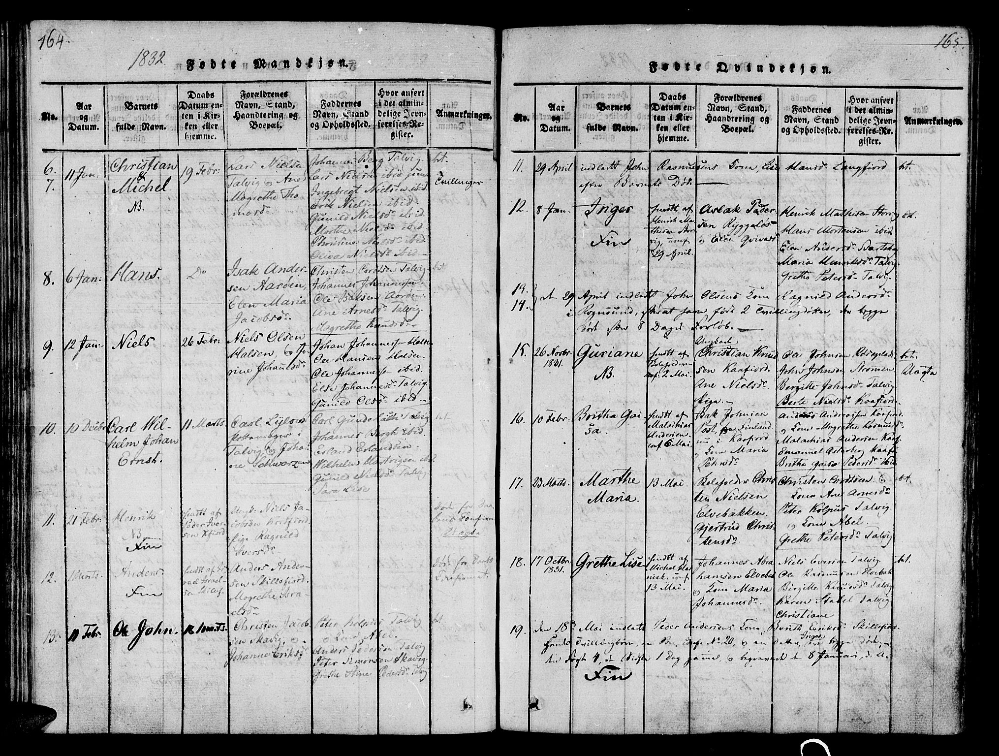 Talvik sokneprestkontor, SATØ/S-1337/H/Ha/L0008kirke: Parish register (official) no. 8, 1821-1837, p. 164-165