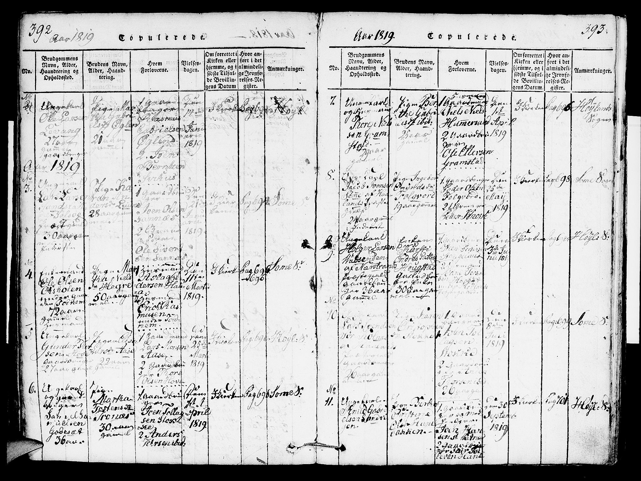 Høyland sokneprestkontor, SAST/A-101799/001/30BA/L0006: Parish register (official) no. A 6, 1815-1825, p. 392-393