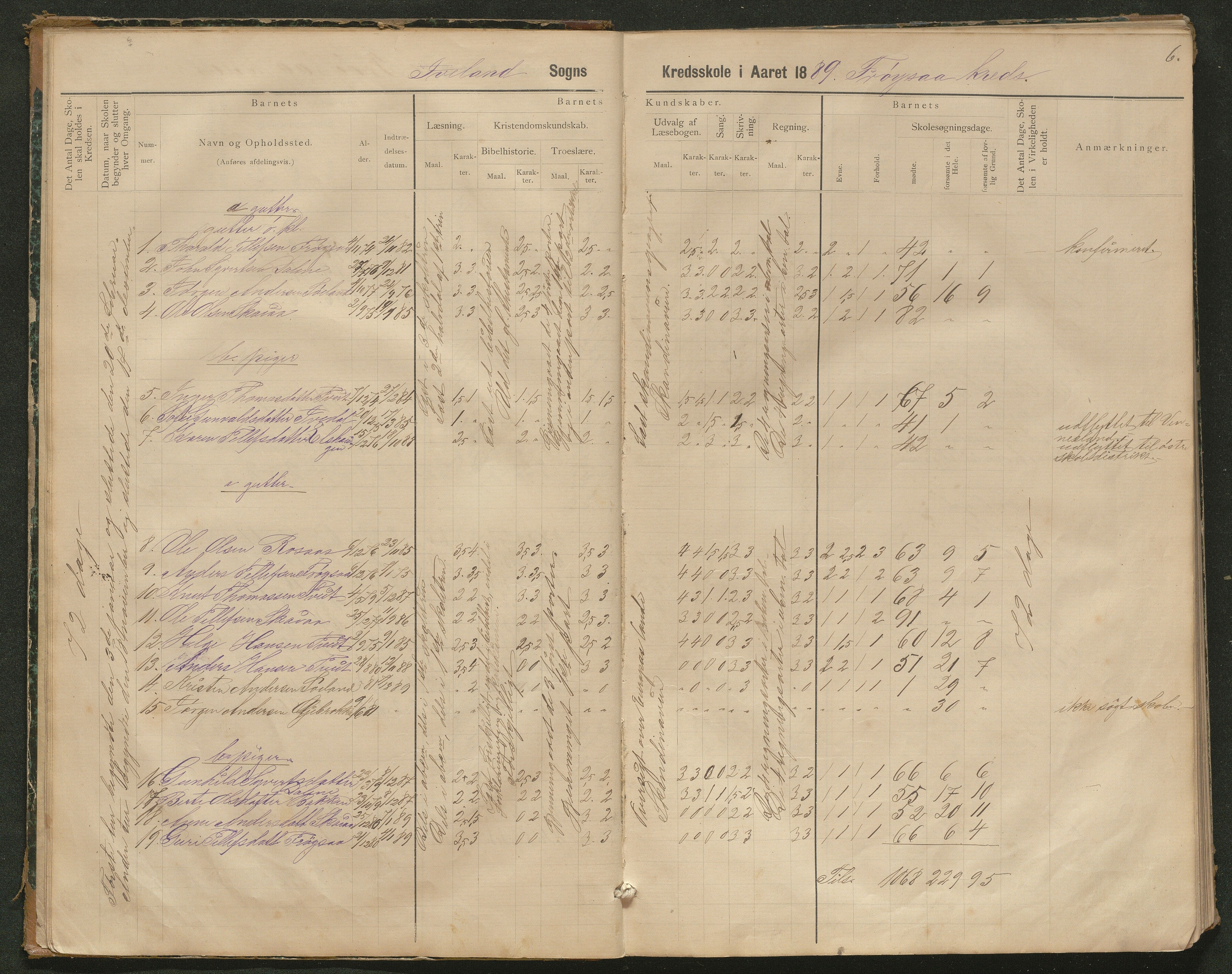 Iveland kommune, De enkelte kretsene/Skolene, AAKS/KA0935-550/A_3/L0002: Skoleprotokoll for Iveland sogns søndre skoledistrikt, 1884-1892, p. 6