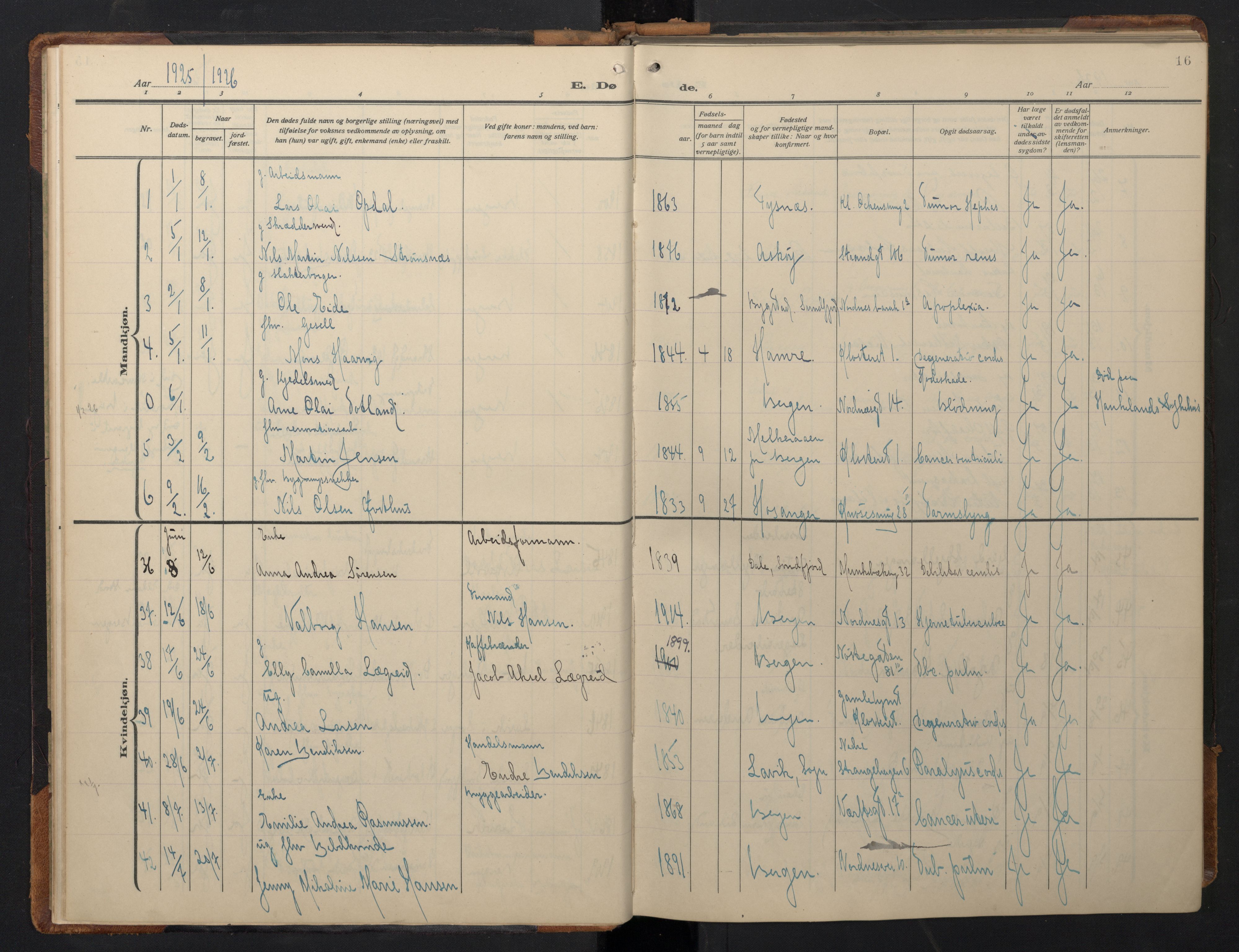 Nykirken Sokneprestembete, SAB/A-77101/H/Hab: Parish register (copy) no. E 3, 1924-1947, p. 15b-16a