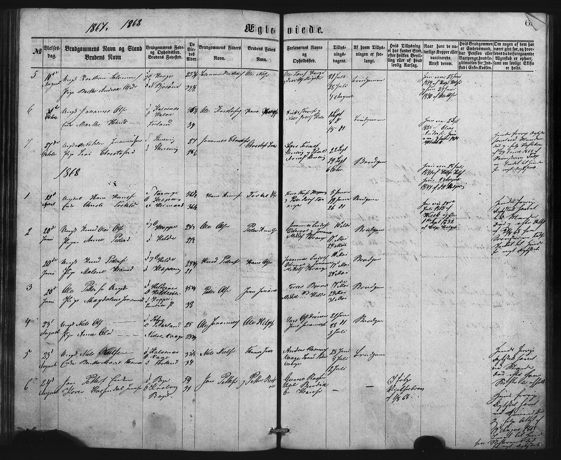 Austevoll Sokneprestembete, SAB/A-74201/H/Hab: Parish register (copy) no. B 2, 1865-1878, p. 63