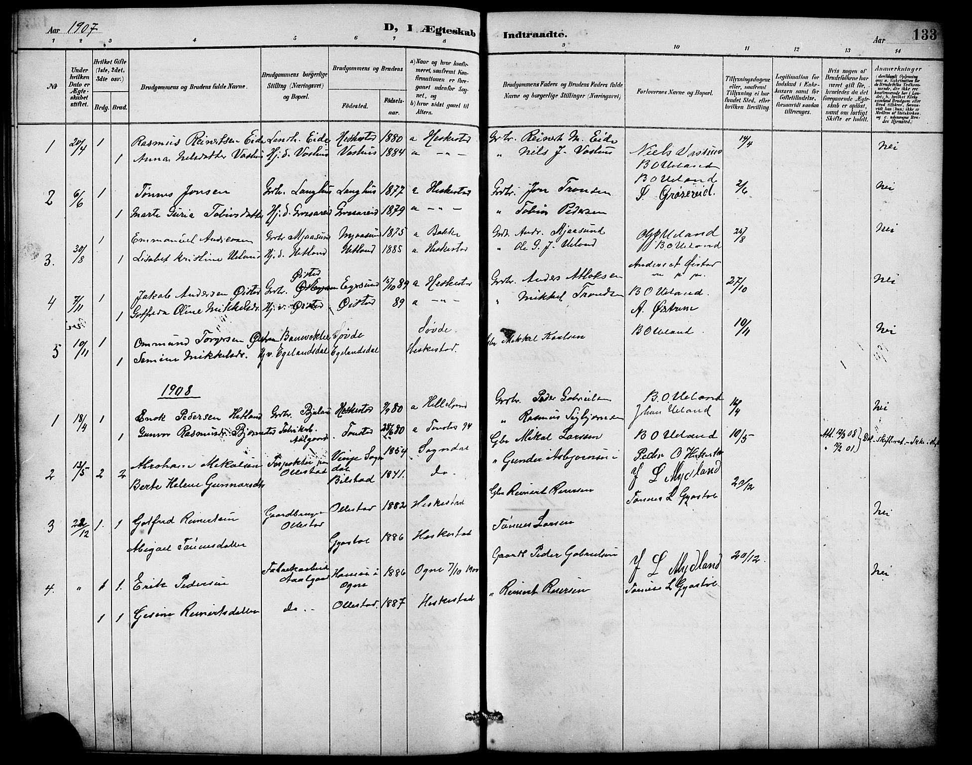 Lund sokneprestkontor, AV/SAST-A-101809/S07/L0007: Parish register (copy) no. B 7, 1890-1925, p. 133