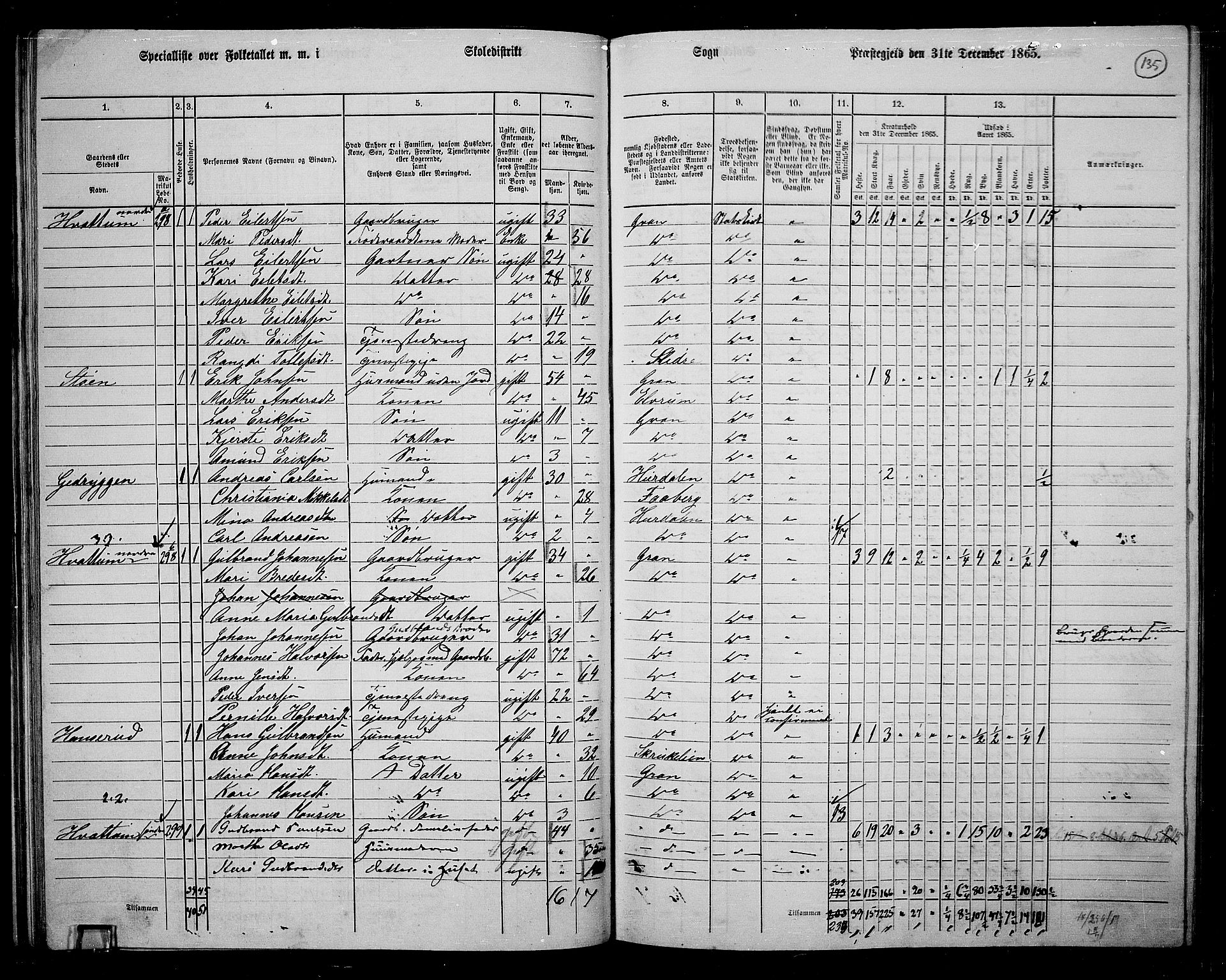 RA, 1865 census for Gran, 1865, p. 317