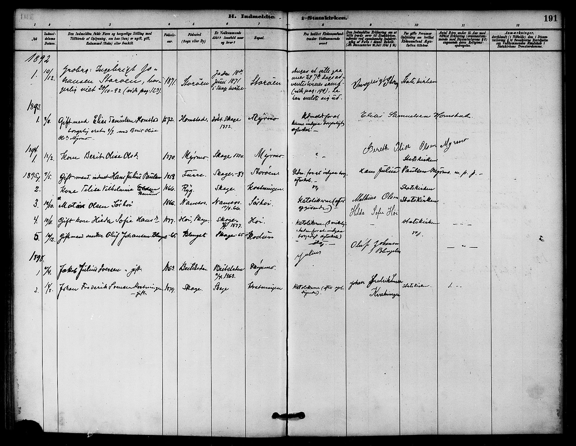 Ministerialprotokoller, klokkerbøker og fødselsregistre - Nord-Trøndelag, SAT/A-1458/766/L0563: Parish register (official) no. 767A01, 1881-1899, p. 191