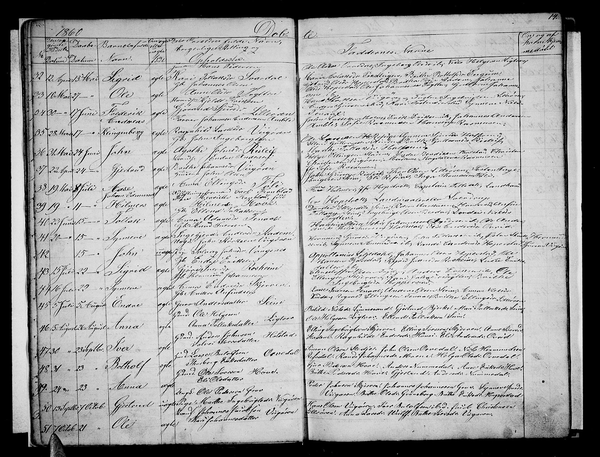 Vik sokneprestembete, SAB/A-81501: Parish register (copy) no. A 2, 1856-1877, p. 14