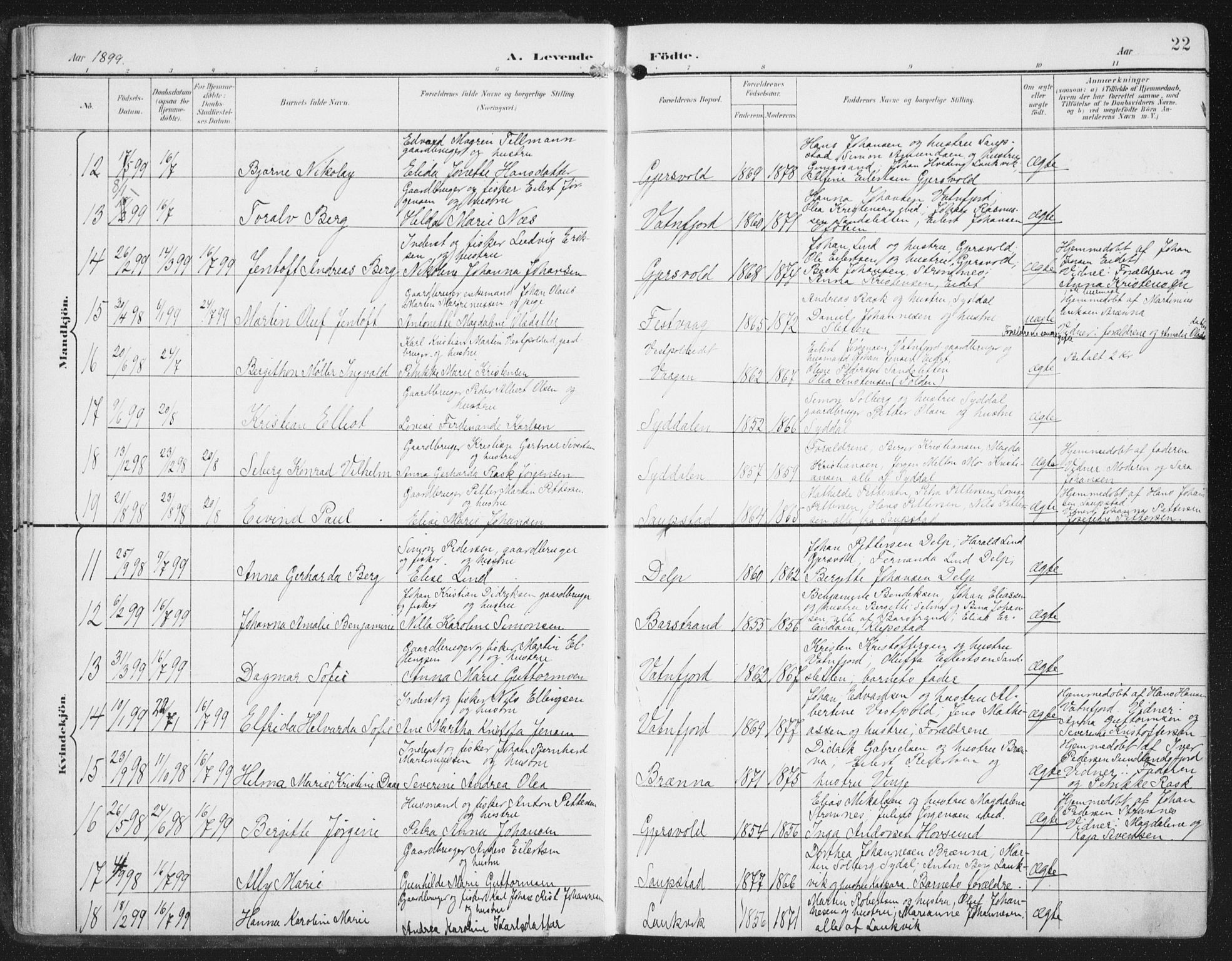 Ministerialprotokoller, klokkerbøker og fødselsregistre - Nordland, AV/SAT-A-1459/876/L1098: Parish register (official) no. 876A04, 1896-1915, p. 22