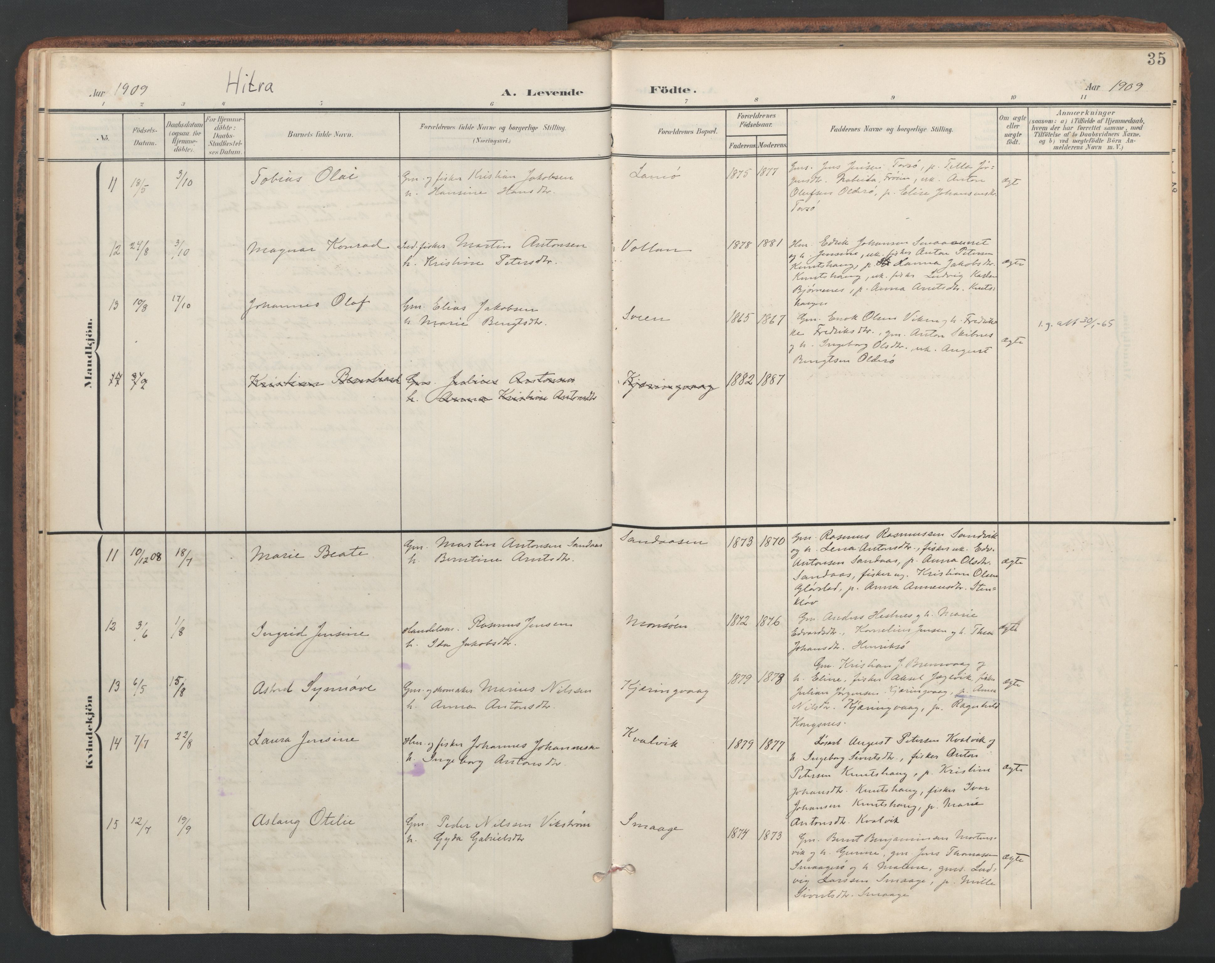 Ministerialprotokoller, klokkerbøker og fødselsregistre - Sør-Trøndelag, SAT/A-1456/634/L0537: Parish register (official) no. 634A13, 1896-1922, p. 35