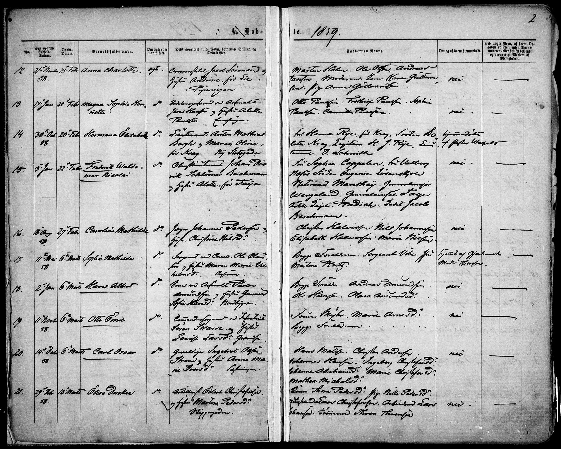 Garnisonsmenigheten Kirkebøker, SAO/A-10846/F/Fa/L0010: Parish register (official) no. 10, 1859-1869, p. 2