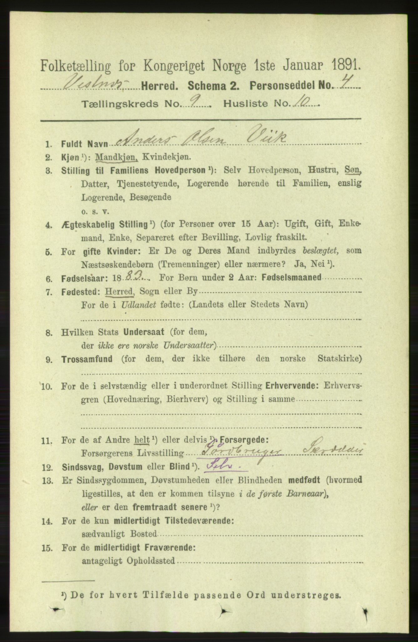 RA, 1891 census for 1535 Vestnes, 1891, p. 3420