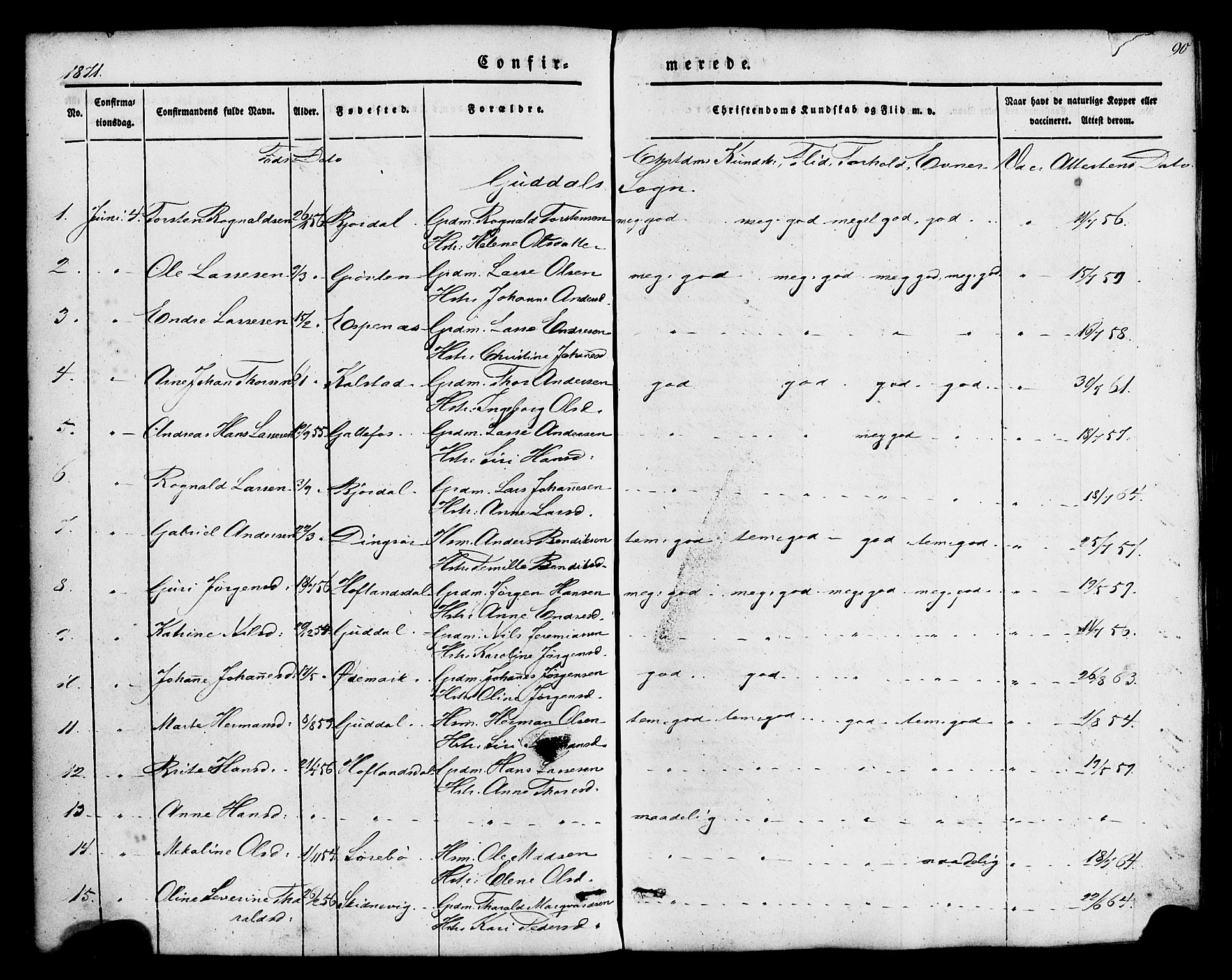 Fjaler sokneprestembete, SAB/A-79801/H/Haa/Haaa/L0008: Parish register (official) no. A 8, 1850-1886, p. 90