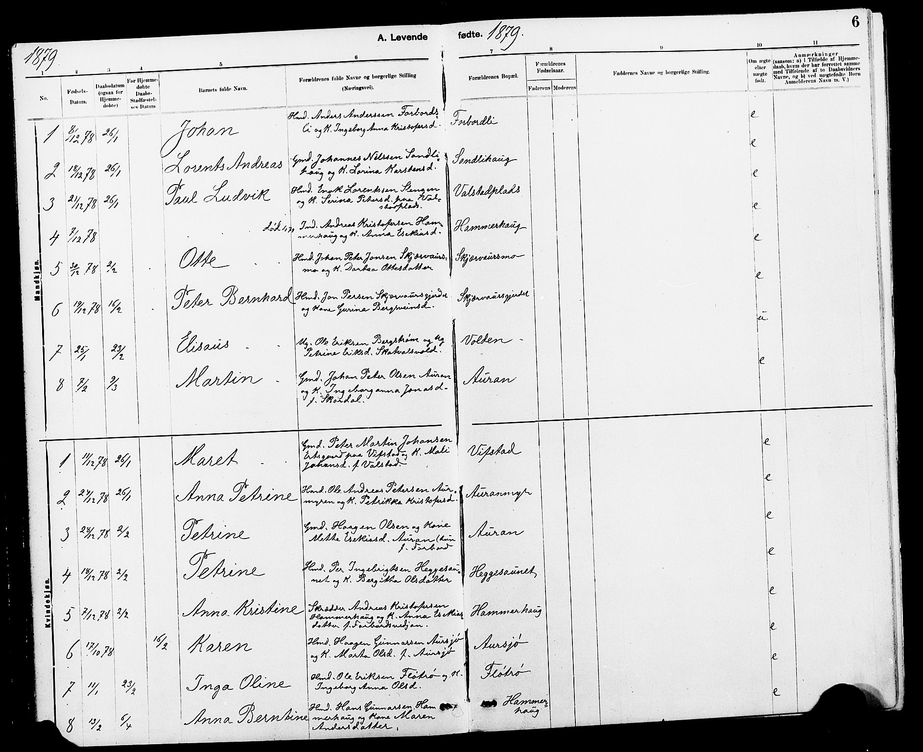 Ministerialprotokoller, klokkerbøker og fødselsregistre - Nord-Trøndelag, SAT/A-1458/712/L0103: Parish register (copy) no. 712C01, 1878-1917, p. 6