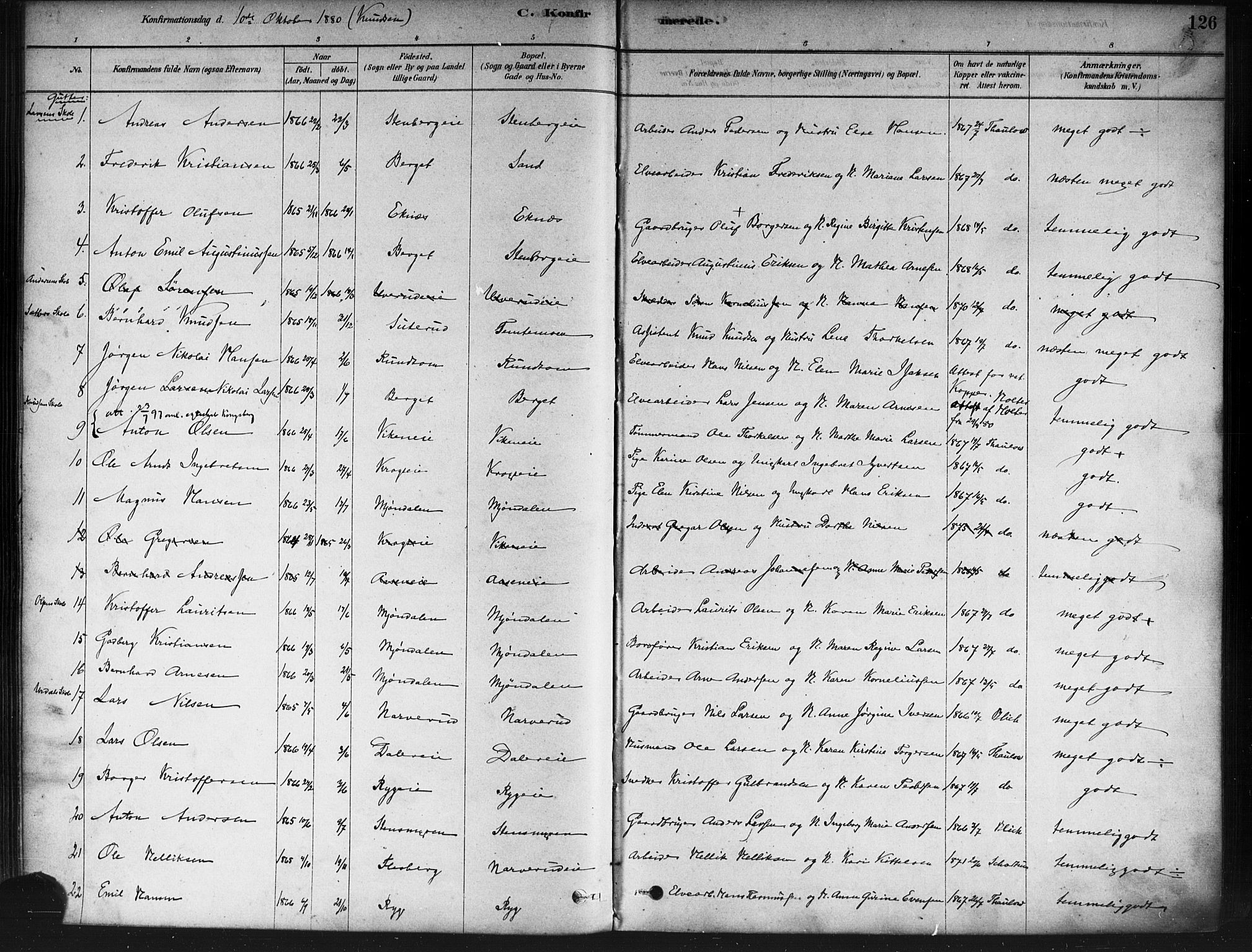 Nedre Eiker kirkebøker, AV/SAKO-A-612/F/Fa/L0002: Parish register (official) no. 2, 1878-1885, p. 126