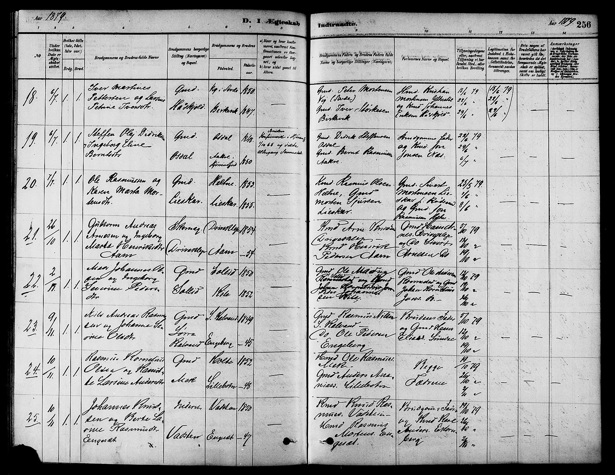 Ministerialprotokoller, klokkerbøker og fødselsregistre - Møre og Romsdal, AV/SAT-A-1454/511/L0141: Parish register (official) no. 511A08, 1878-1890, p. 256