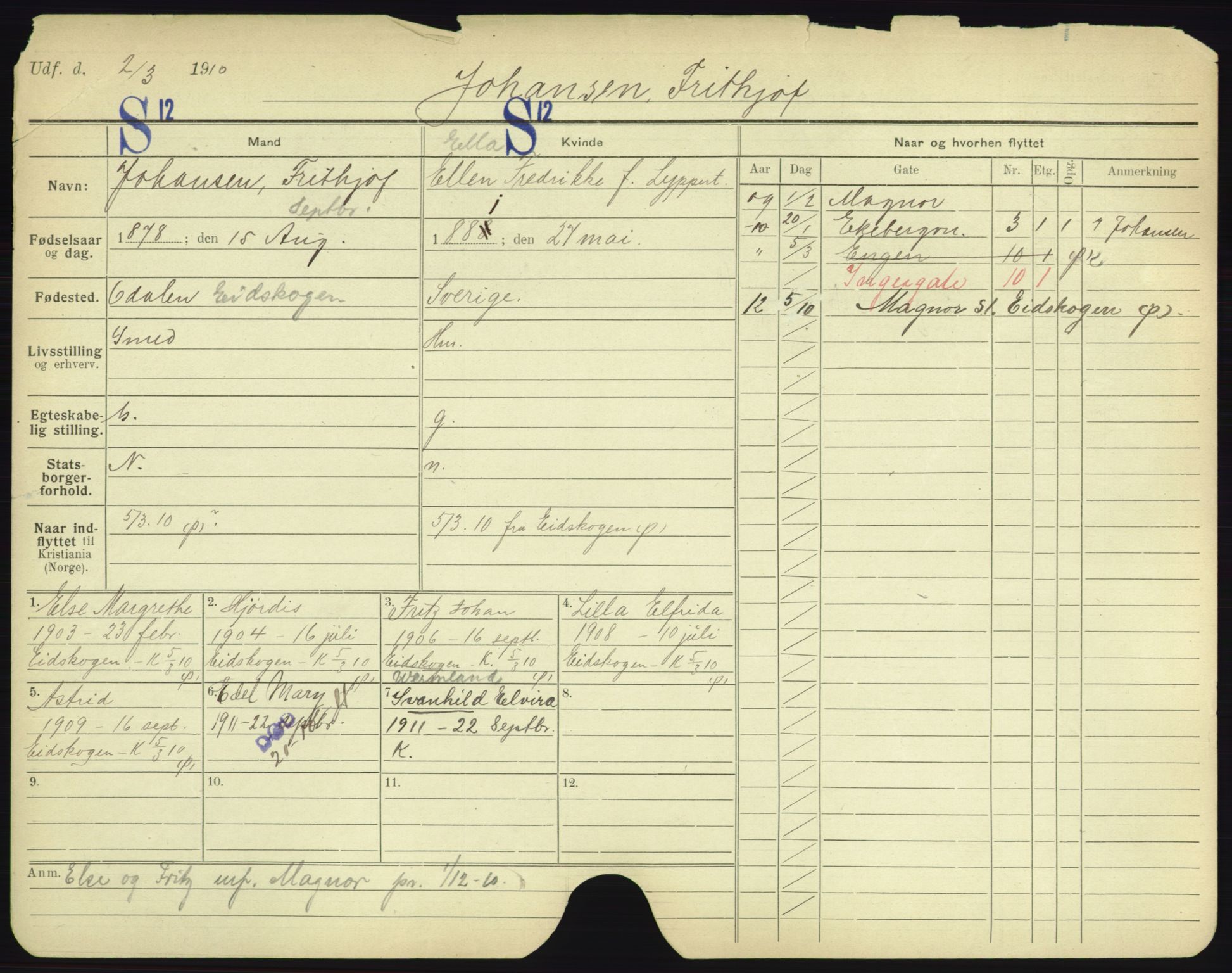 Oslo folkeregister, Registerkort, SAO/A-11715/F/Fa/Fac/L0005: Menn, 1906-1914, p. 501a
