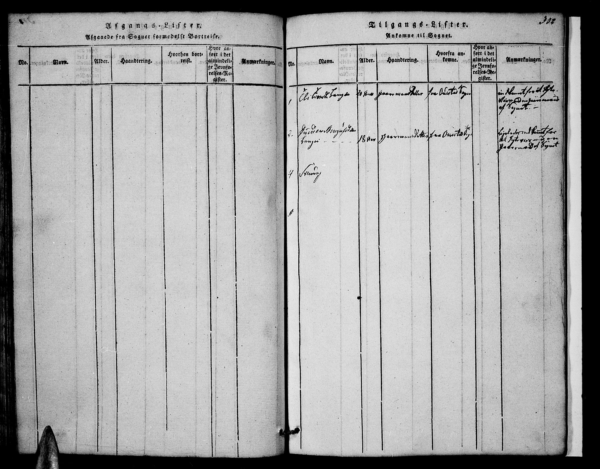 Valle sokneprestkontor, SAK/1111-0044/F/Fb/Fbc/L0001: Parish register (copy) no. B 1 /1, 1816-1829, p. 302