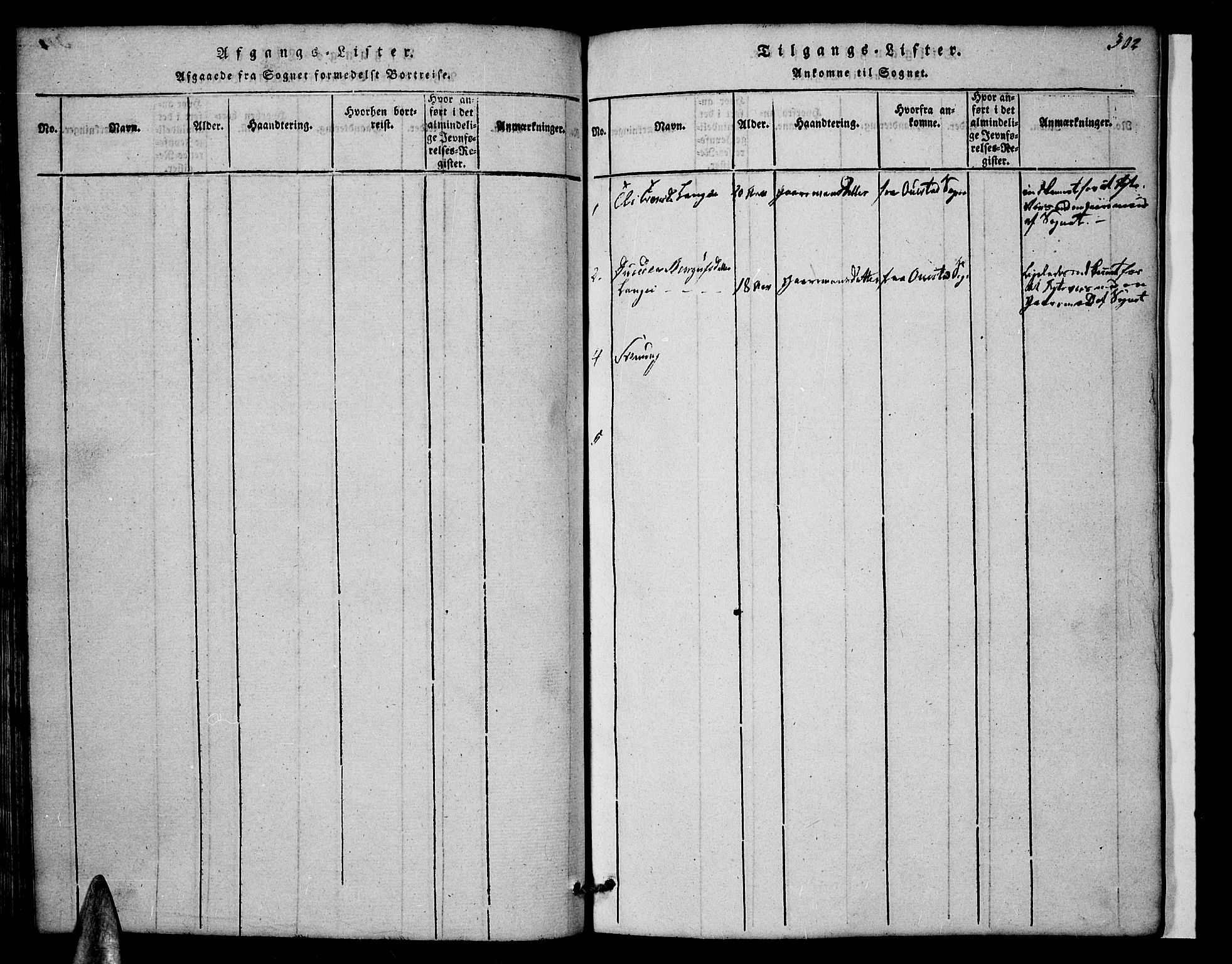 Valle sokneprestkontor, AV/SAK-1111-0044/F/Fb/Fbc/L0001: Parish register (copy) no. B 1 /1, 1816-1829, p. 302