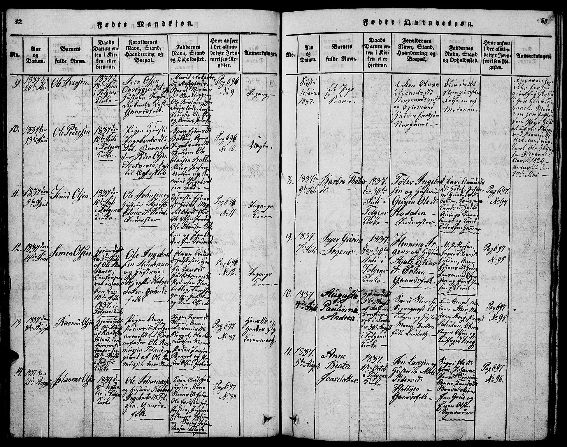 Tolga prestekontor, AV/SAH-PREST-062/L/L0001: Parish register (copy) no. 1, 1814-1877, p. 82-83