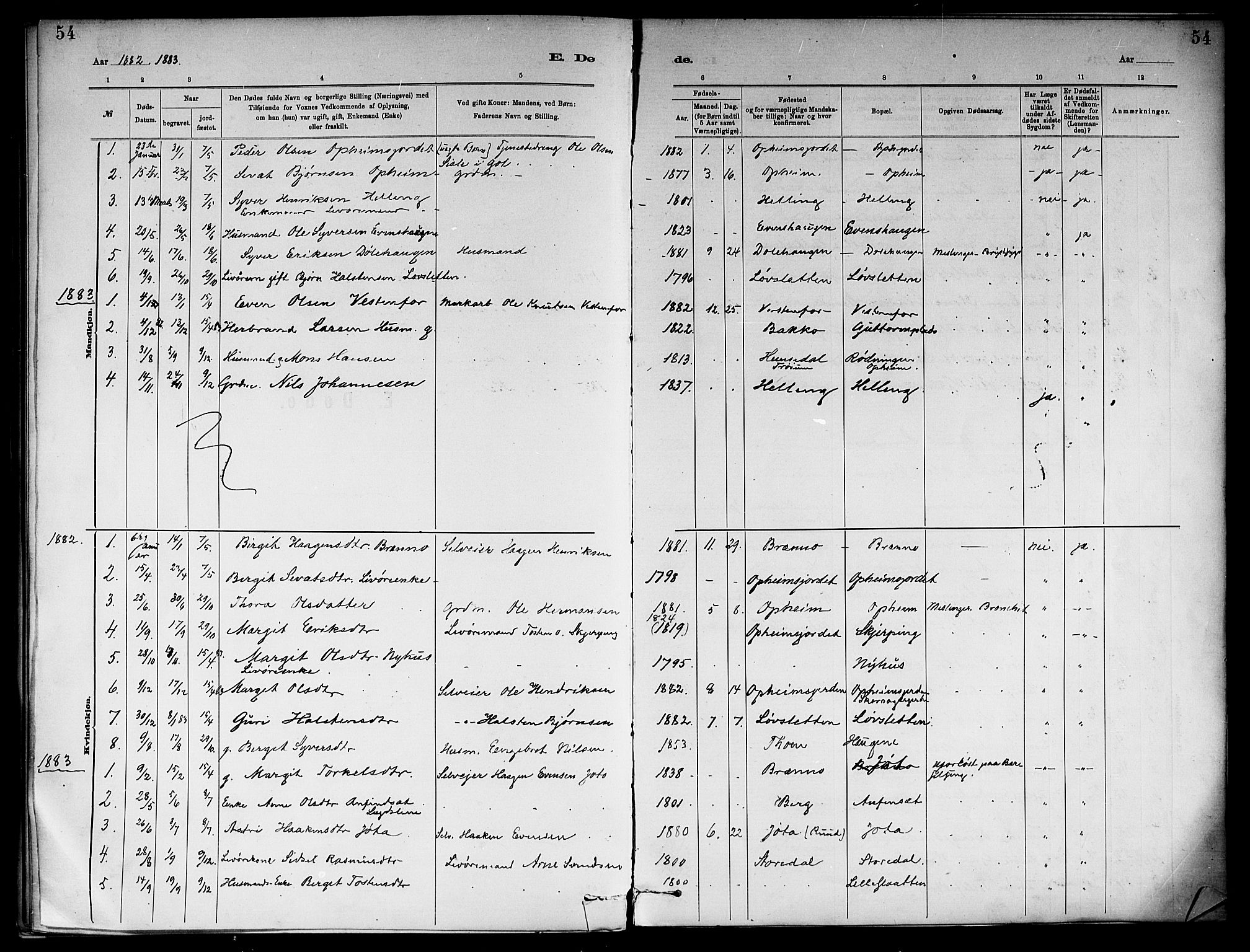 Ål kirkebøker, SAKO/A-249/F/Fb/L0001: Parish register (official) no. II 1, 1882-1899, p. 54