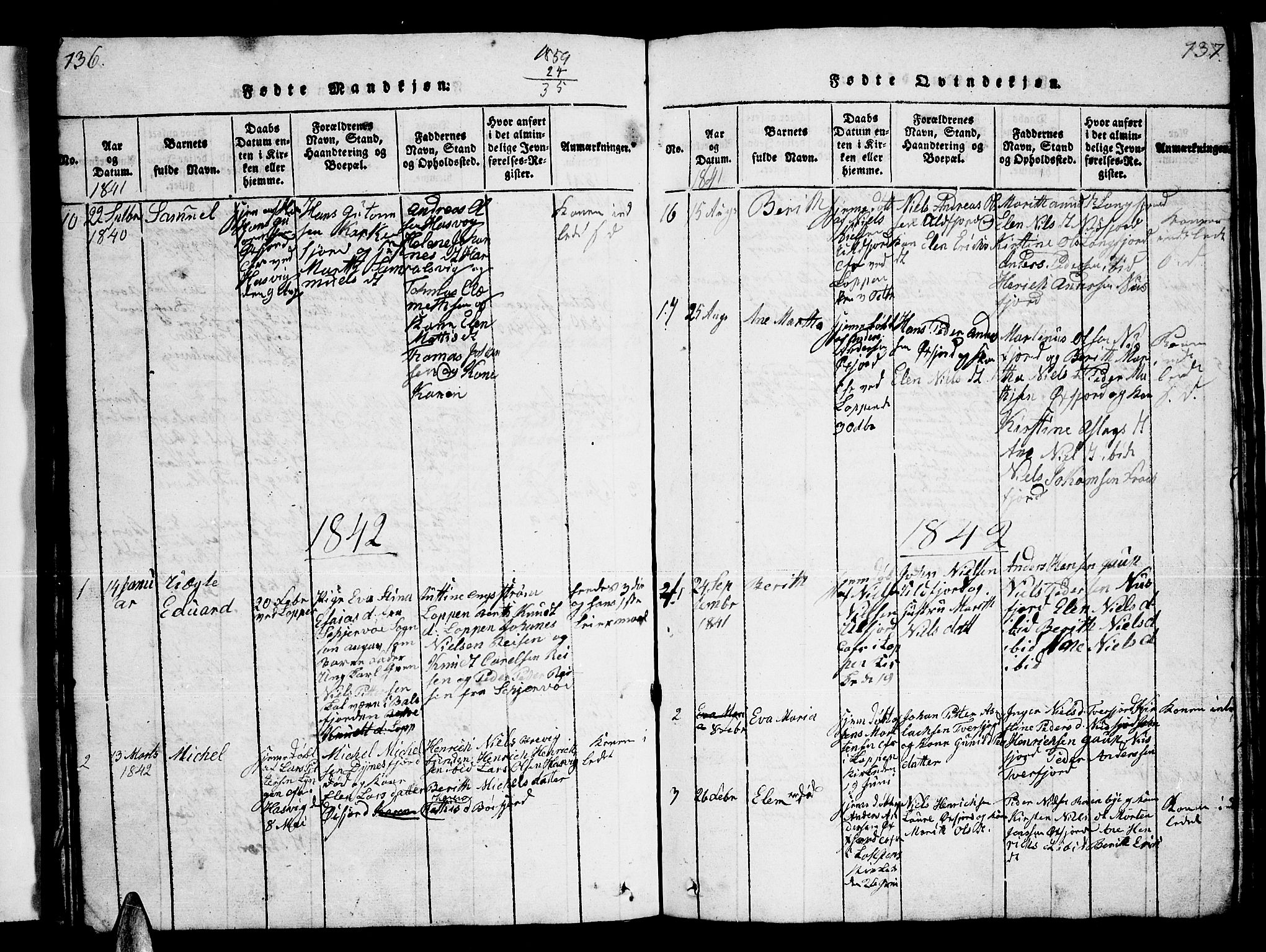 Loppa sokneprestkontor, AV/SATØ-S-1339/H/Hb/L0001klokker: Parish register (copy) no. 1, 1820-1849, p. 136-137