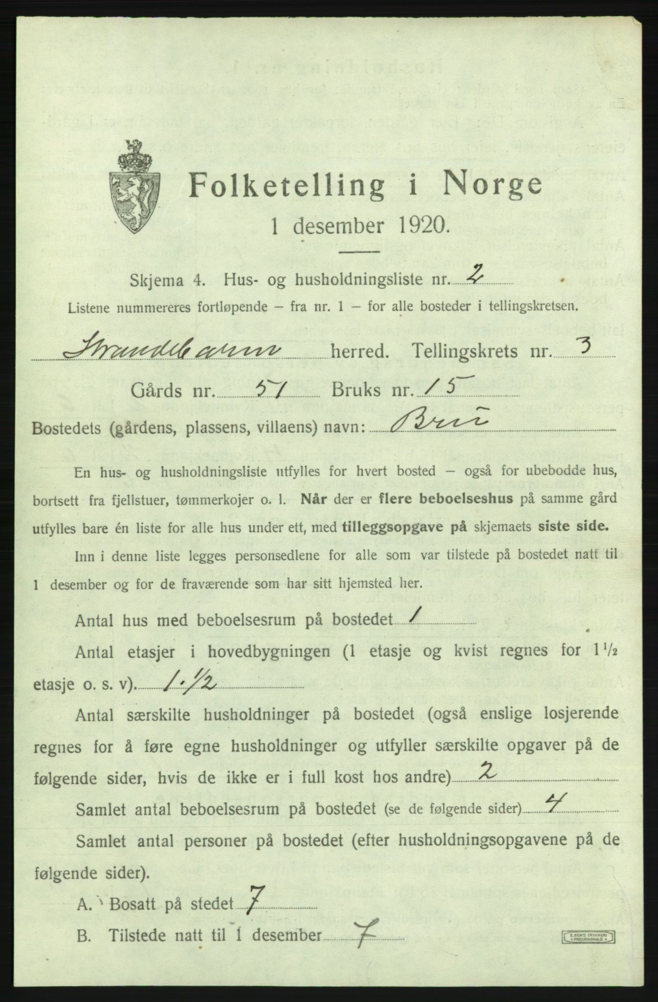 SAB, 1920 census for Strandebarm, 1920, p. 538