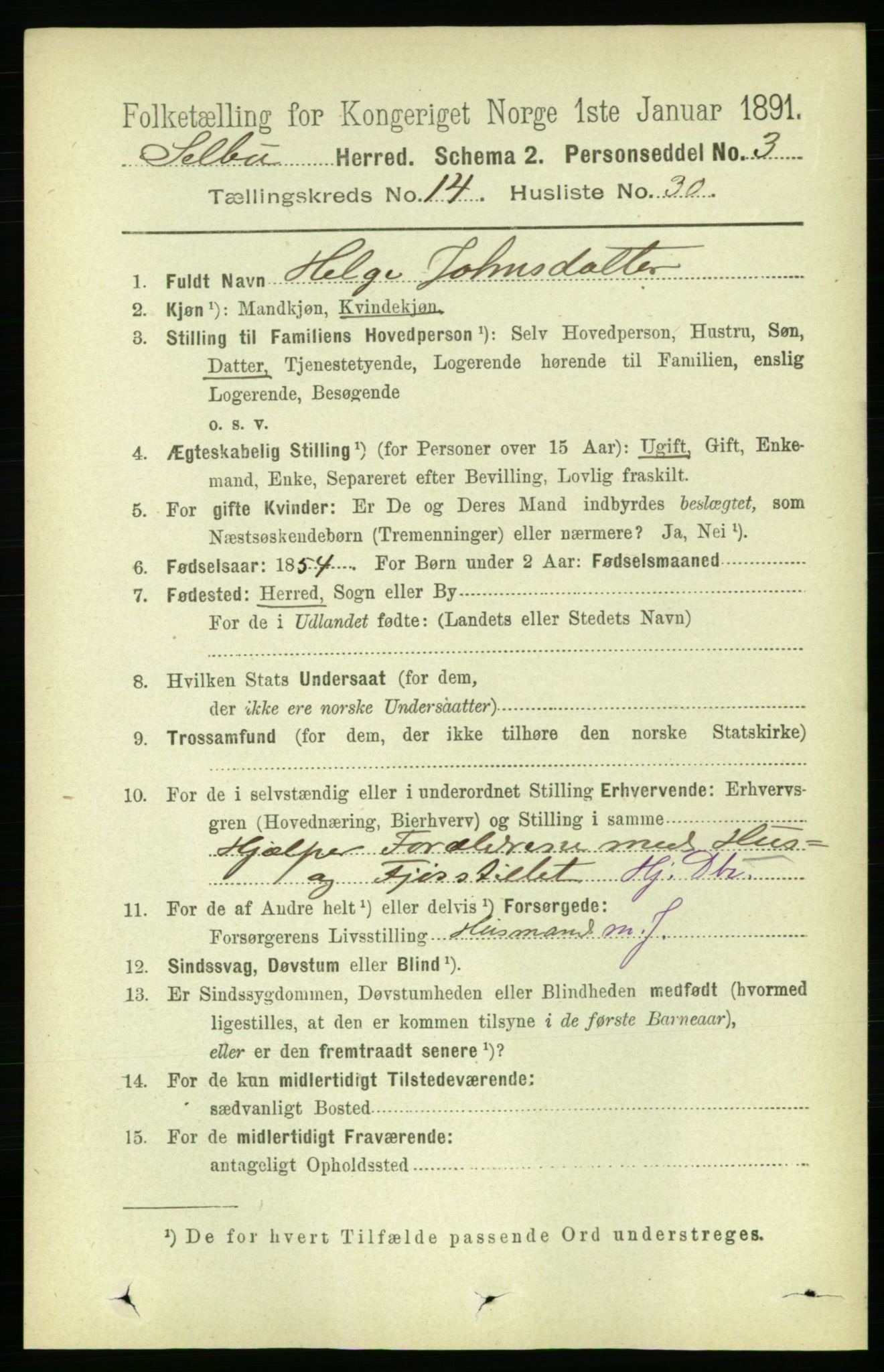 RA, 1891 census for 1664 Selbu, 1891, p. 5285