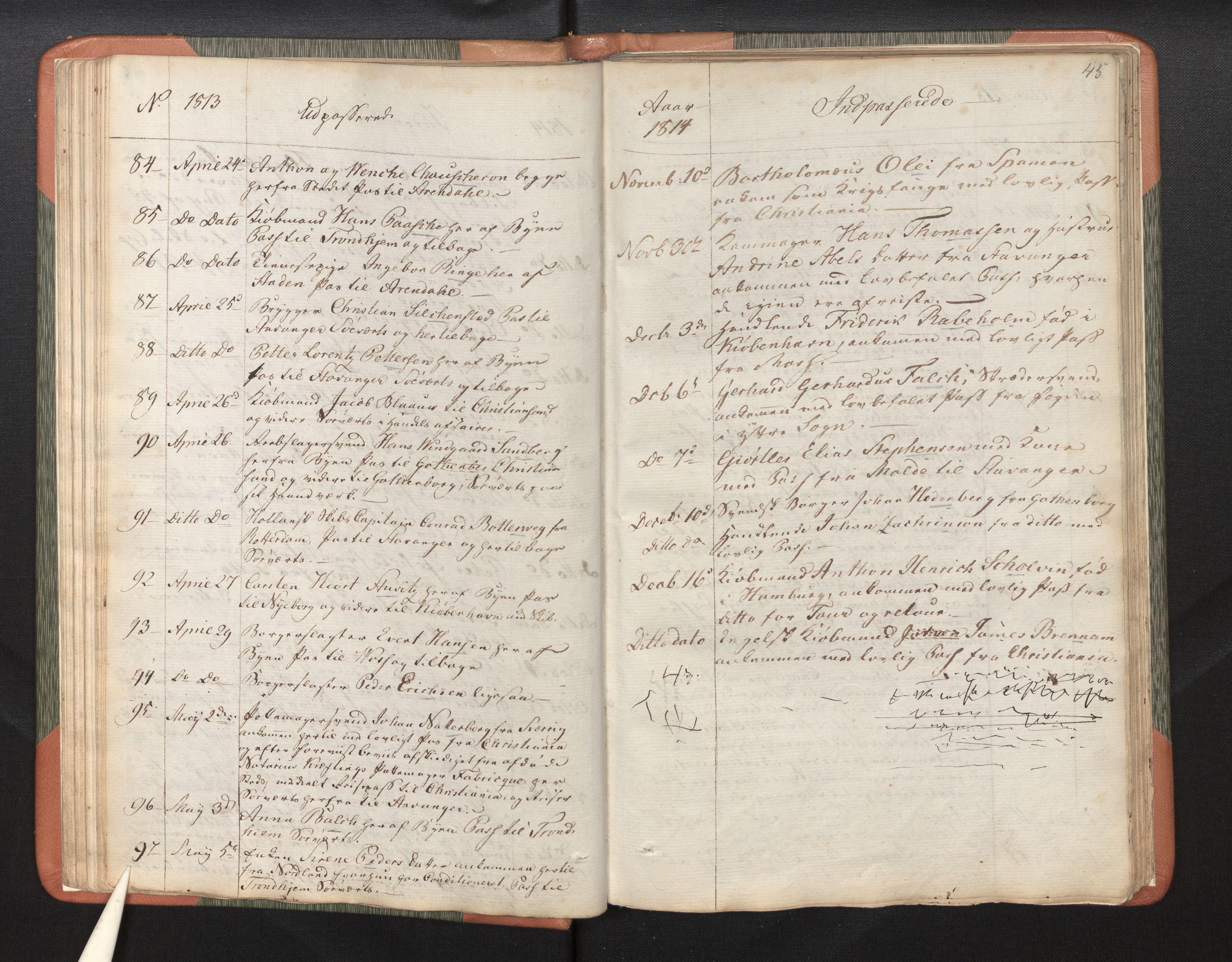 Bergen politikammer / politidistrikt, AV/SAB-A-60401/L/La/Lab/L0001: Passprotokoll, 1811-1817, p. 45