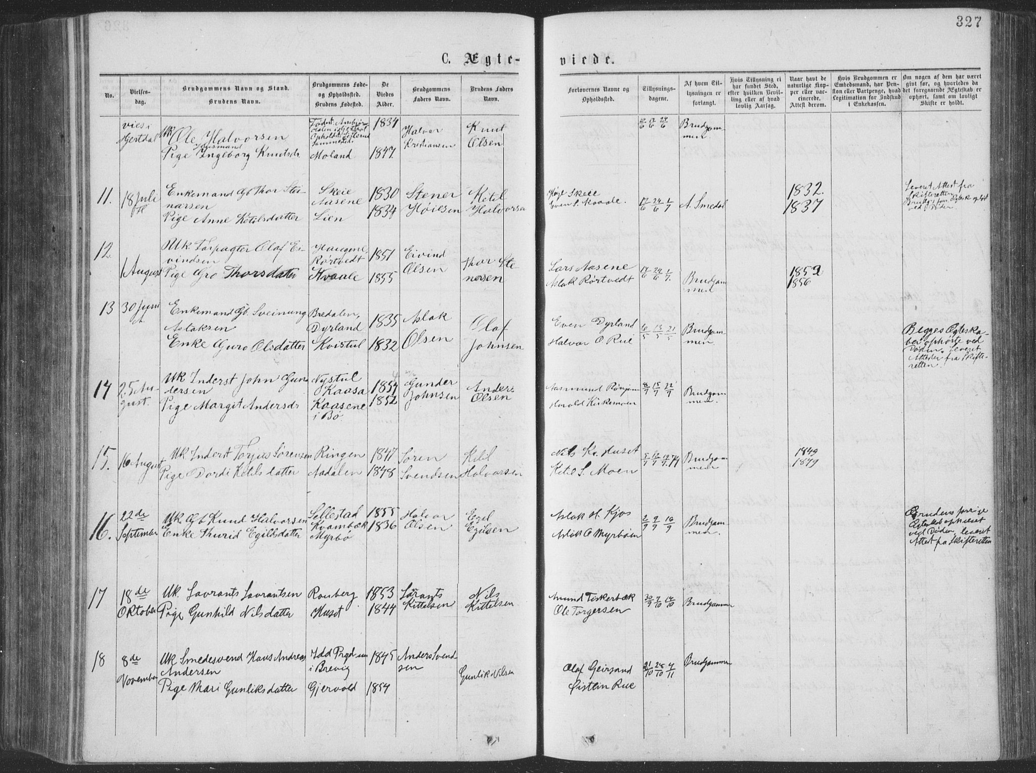 Seljord kirkebøker, SAKO/A-20/F/Fa/L0014: Parish register (official) no. I 14, 1877-1886, p. 327