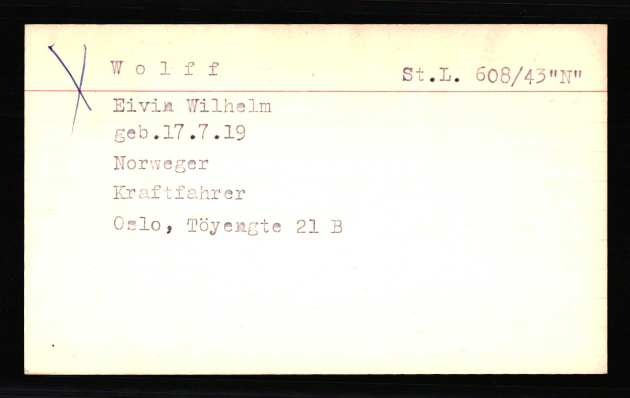 SS- und Polizeigericht Nord (IX), AV/RA-RAFA-3182/0001/C/Ca/L0007: kartotekkort for personer alfabetisk på etternavn: T-Å, 1940-1945, p. 435