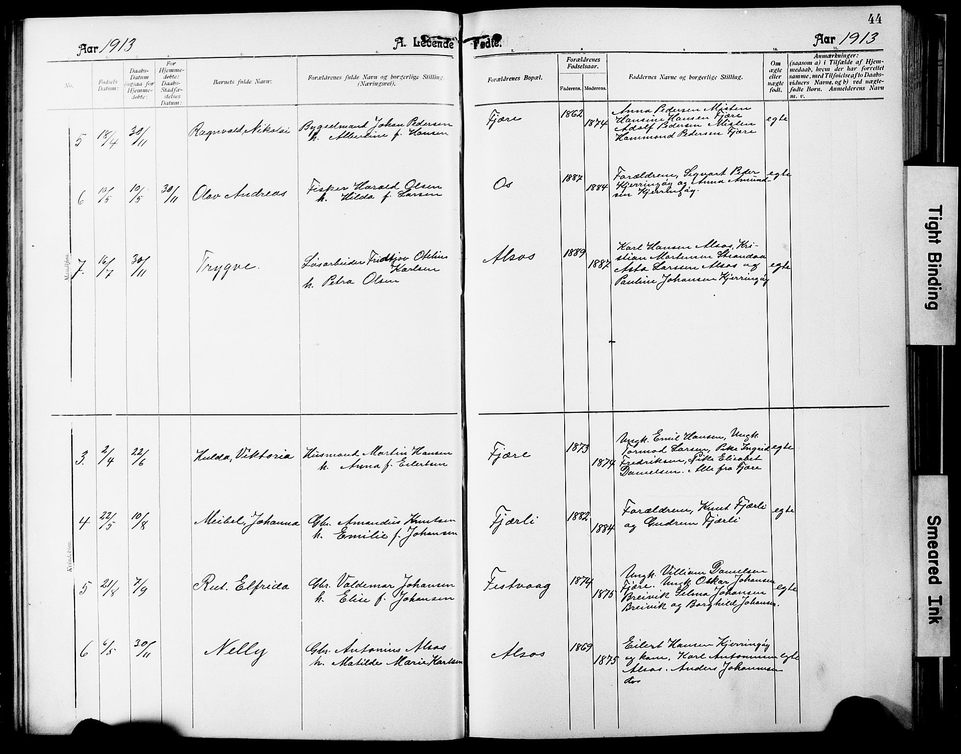 Ministerialprotokoller, klokkerbøker og fødselsregistre - Nordland, AV/SAT-A-1459/803/L0077: Parish register (copy) no. 803C04, 1897-1930, p. 44